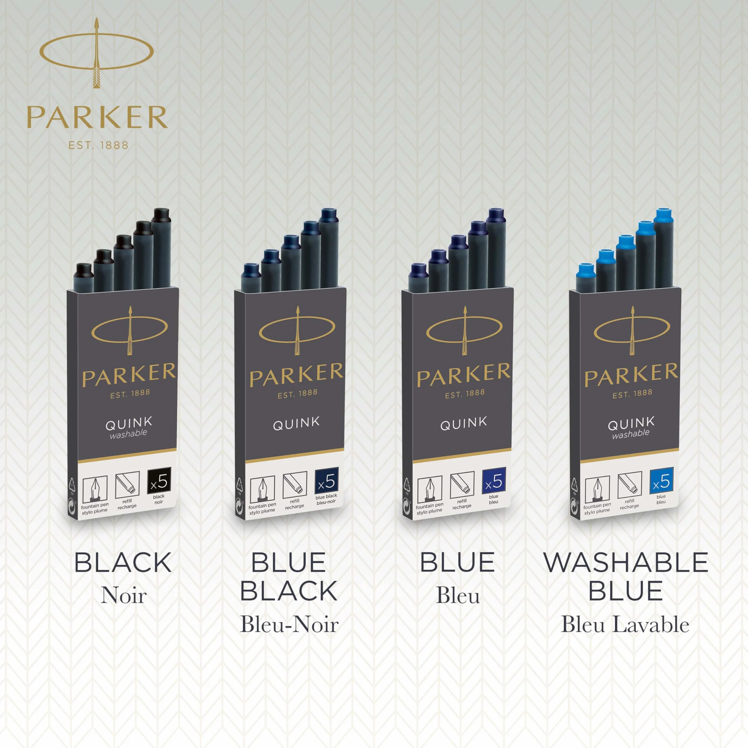 Parker Cartucce di Ricarica Inchiostro Penna Stilografica QUINK Blu-Nero Confezione da 5