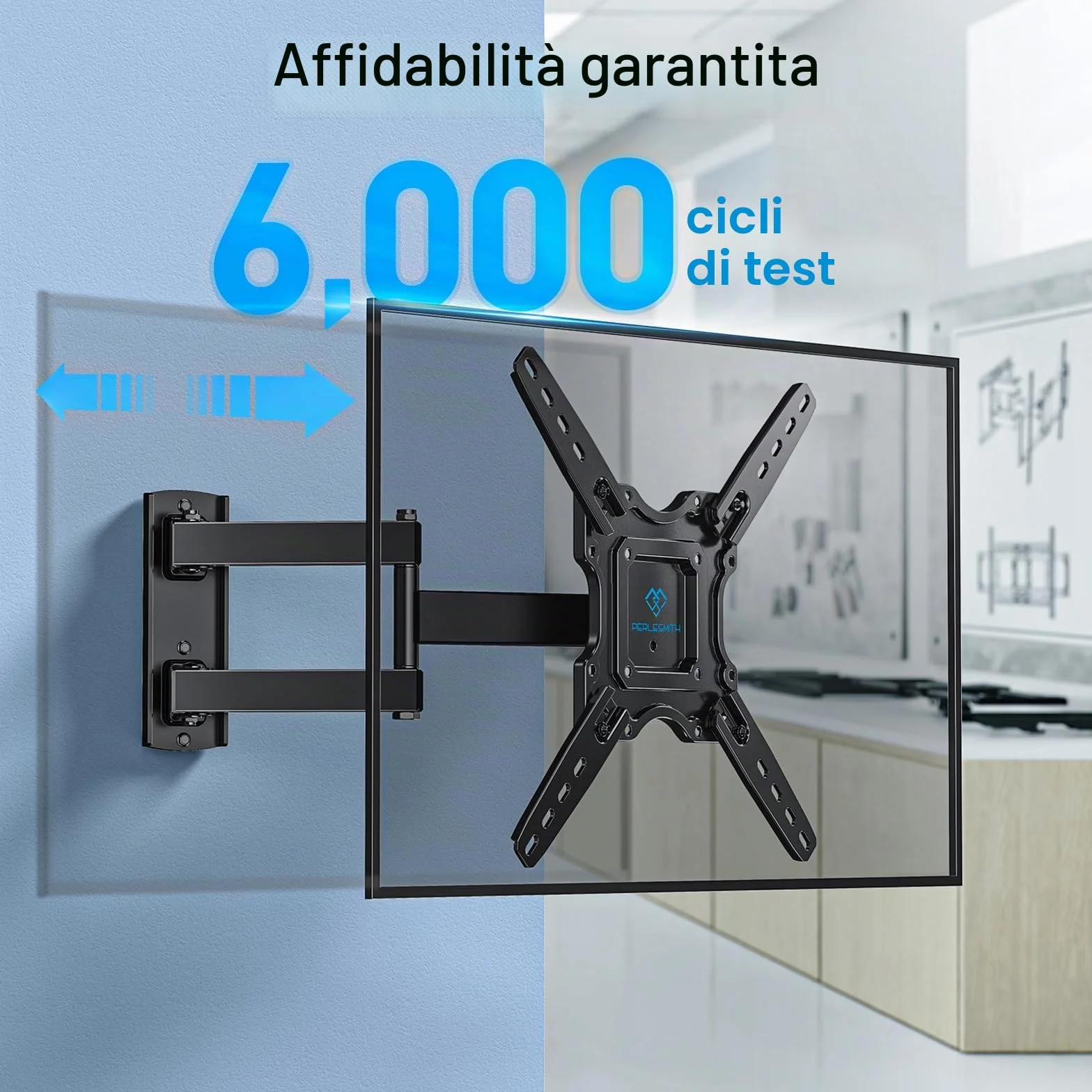 PERLESMITH Supporto TV Parete Inclinabile Orientabile per Schermi 26-60 Pollici LED LCD Curvo 35 kg VESA 400x400 mm