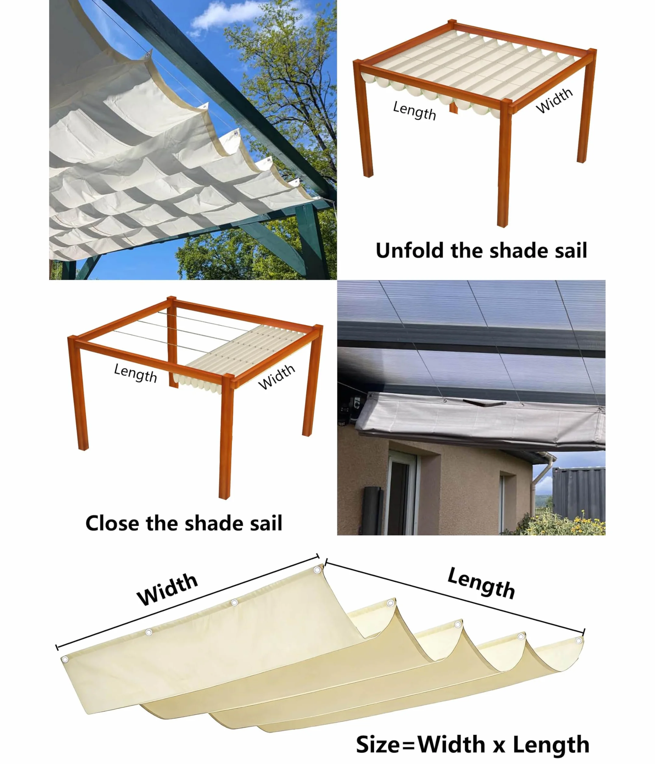 Vela Ombreggiante a Onda Retrattile Impermeabile Telo Parasole Protezione UV per Giardino Terrazza 0.9x3M Crema