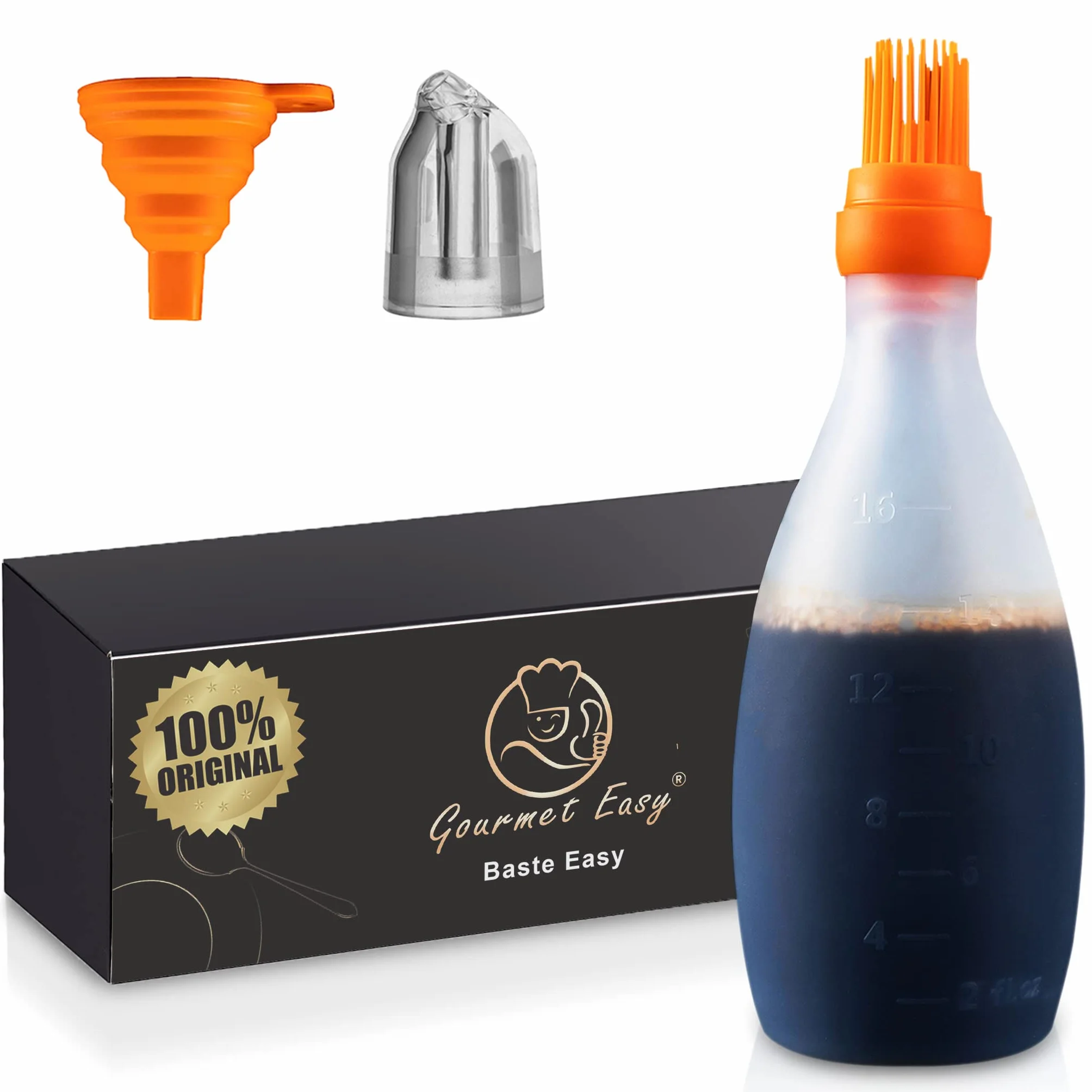 Spazzola in silicone per cucinare, Dispenser di olio con pennello, spazzola per olio tutto in uno, spazzola per barbecue, mocio per barbecue, spazzola per salsa, strumenti per grigliare (arancione)