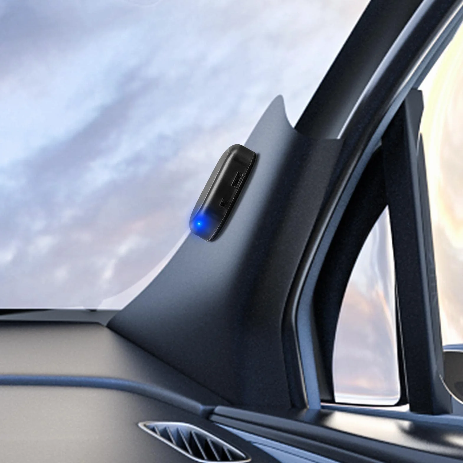 Luce Anti-Furto Auto Solare LED Lampeggiante con Sensore di Luce, Senza Batterie, Blu