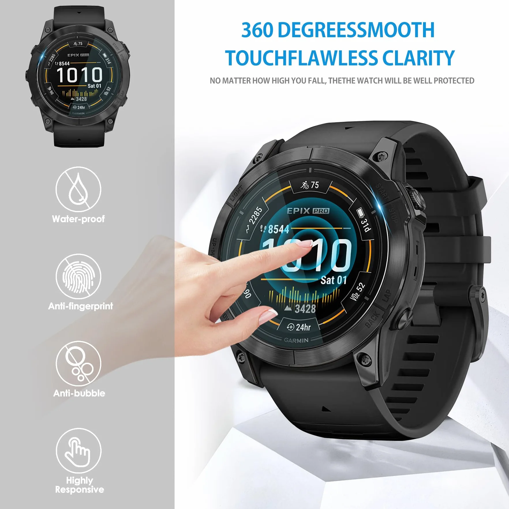 Diruite Pellicola Protettiva Vetro Temperato per Garmin Epix Pro 51mm HD Antigraffio