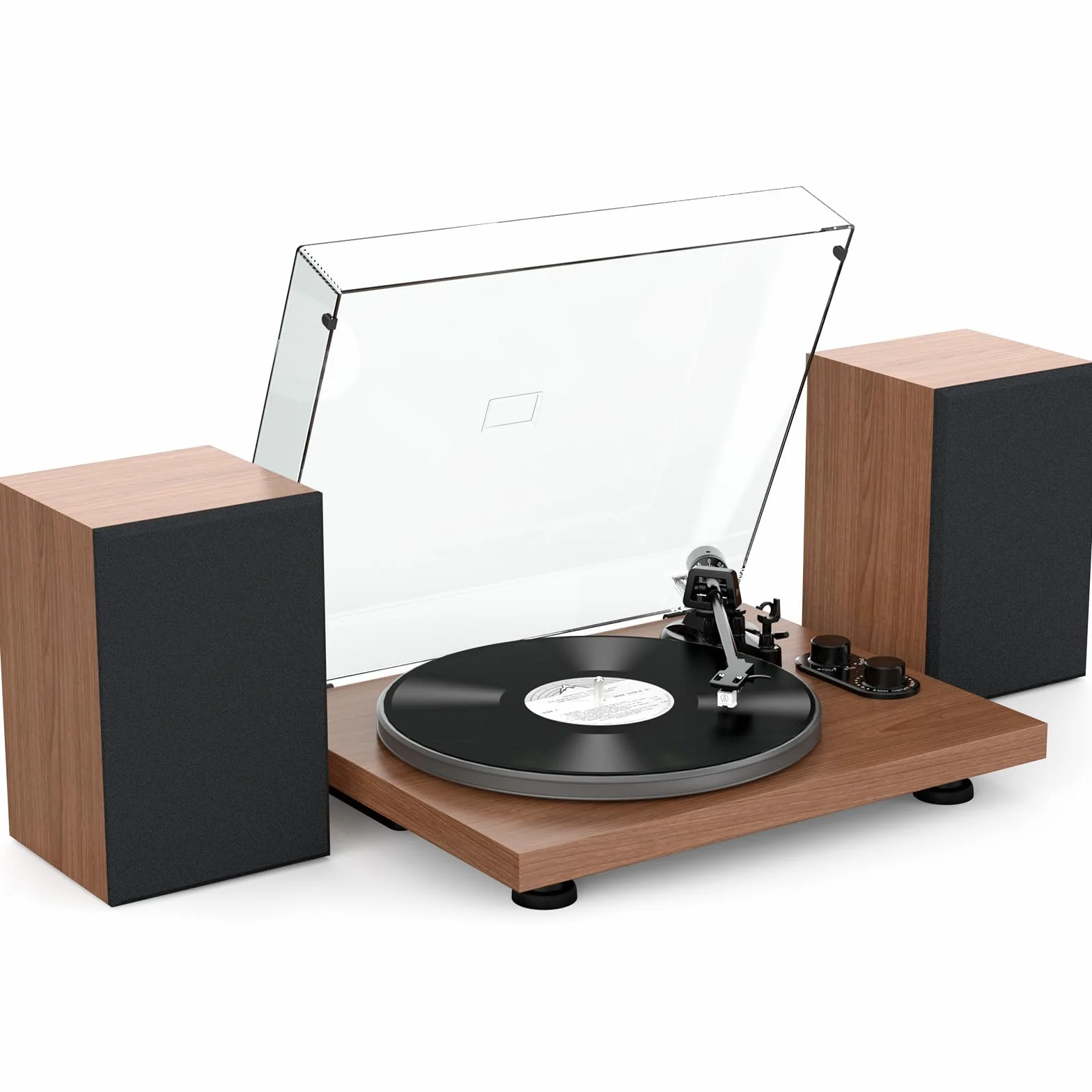 Udreamer Giradischi Sistema Hi-Fi 40 W Lettori Vinile Bluetooth Piatto Alluminio Trasmissione Cinghia 2 Velocità AT-3600L Marrone
