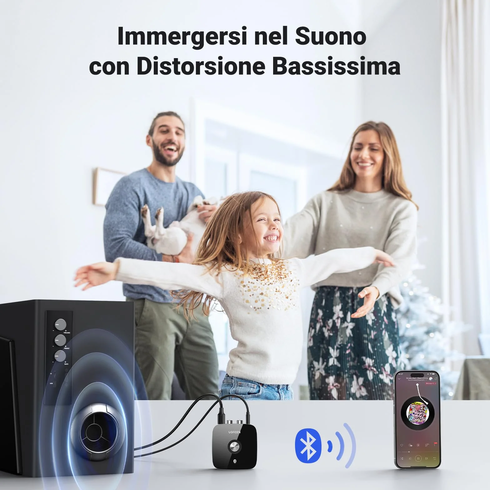 UGREEN Ricevitore Bluetooth 5.1 aptX HD Adattatore Audio 2RCA 3,5 mm HiFi EDR Bassa Latenza Wireless