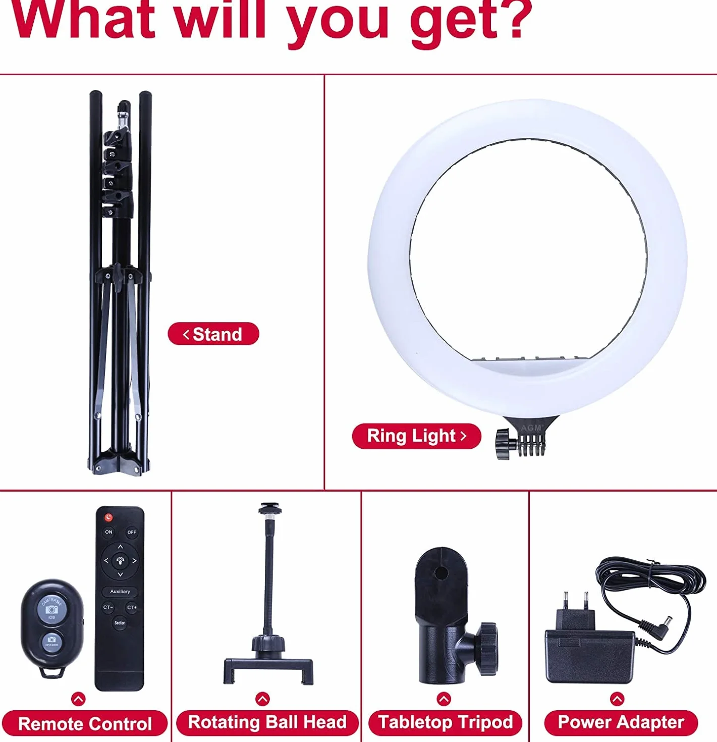 AGM 14" Ring Light Professionale con Stativo Treppiede, 3 Modalità, Colore e Luminosità Regolabili, Bluetooth Wireless, LED Luce ad Anello per YouTube, TikTok, Selfie, Video