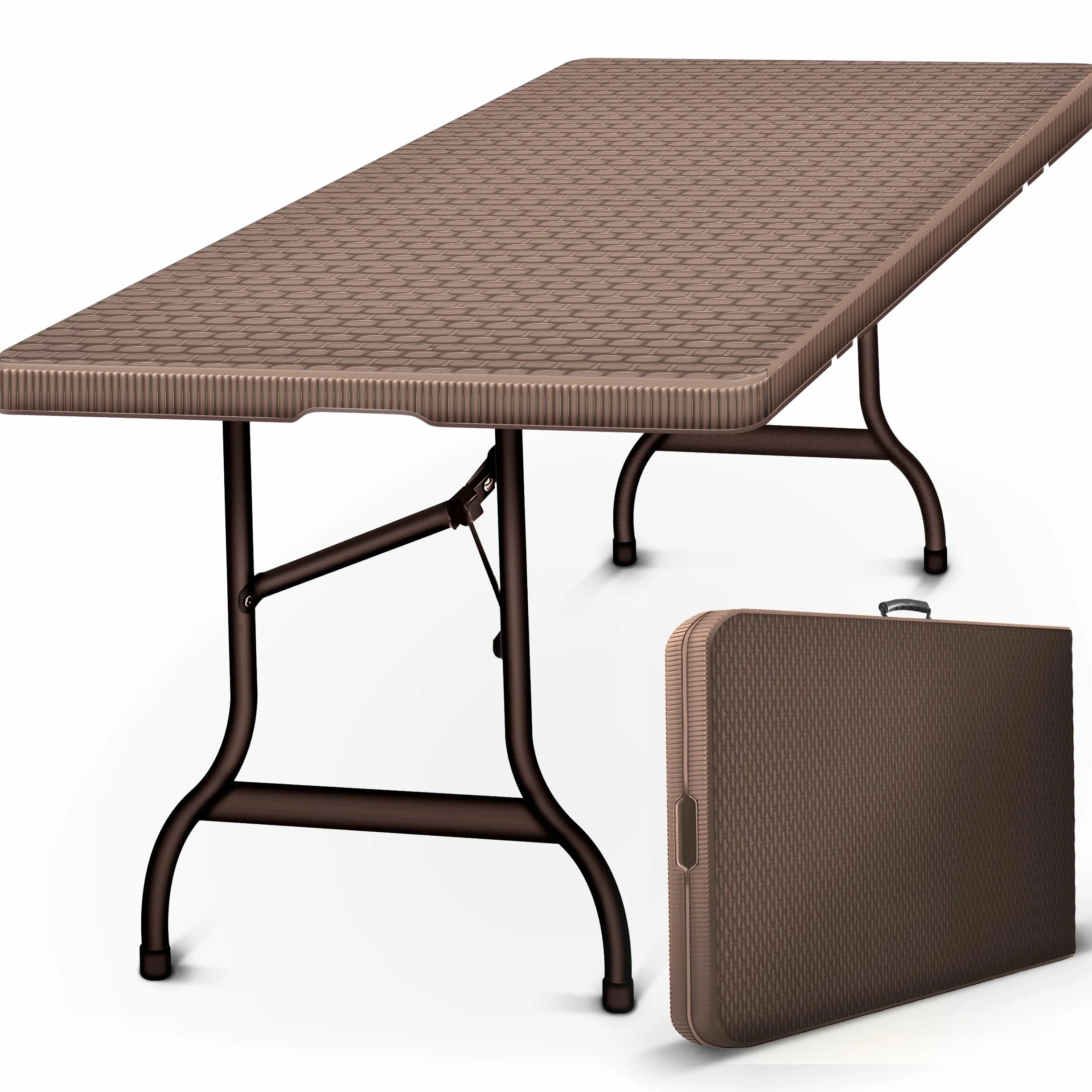 tillvex Tavolo da giardino pieghevole estetica rattan 180x75cm | Tavolo da buffet con impugnatura di trasporto | Tavolo pieghevole per giardino, terrazza e balcone per 6 persone (Marrone)