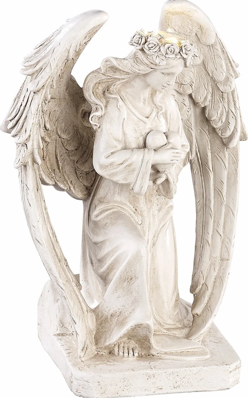 Lunartec Statue da Giardino - Angelo: Figura di Angelo Custode LED Solare, per Interni ed Esterni, 24,5 cm, IP44 (LED per Esterni, Tomba, Tomba)