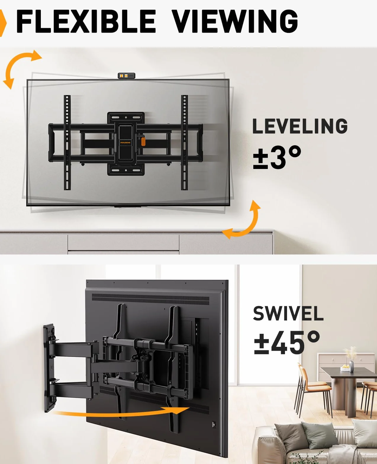Perlegear Supporto TV Parete a Movimento Completo per Schermi 42-86 Pollici Fino a 60 kg, Staffa TV Inclinabile Estensibile, Max VESA 600x400 mm