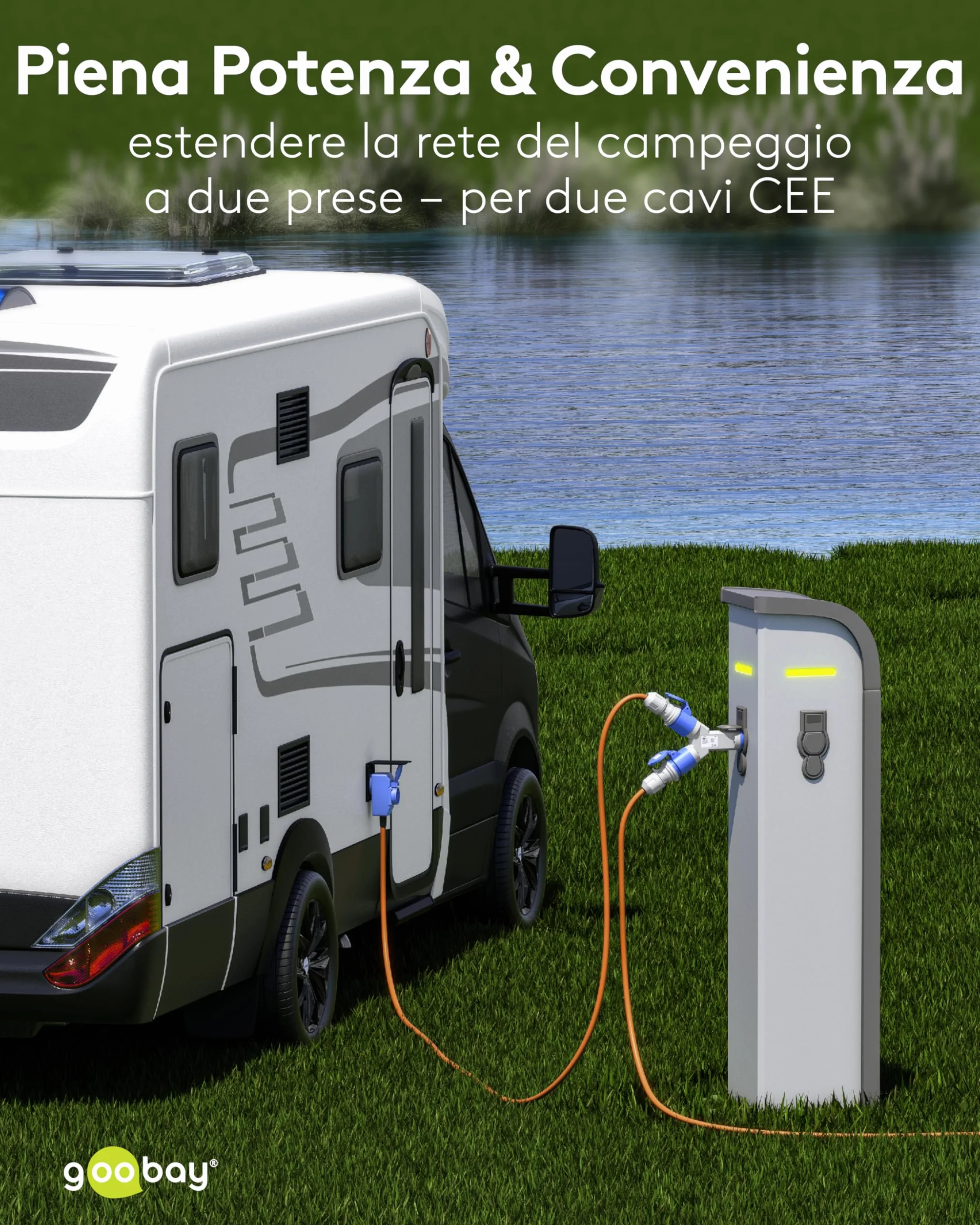 goobay Adattatore CEE per caravan, spina CEE a 2 prese CEE, portatile, con copertura protettiva, impermeabile IP44, 76236