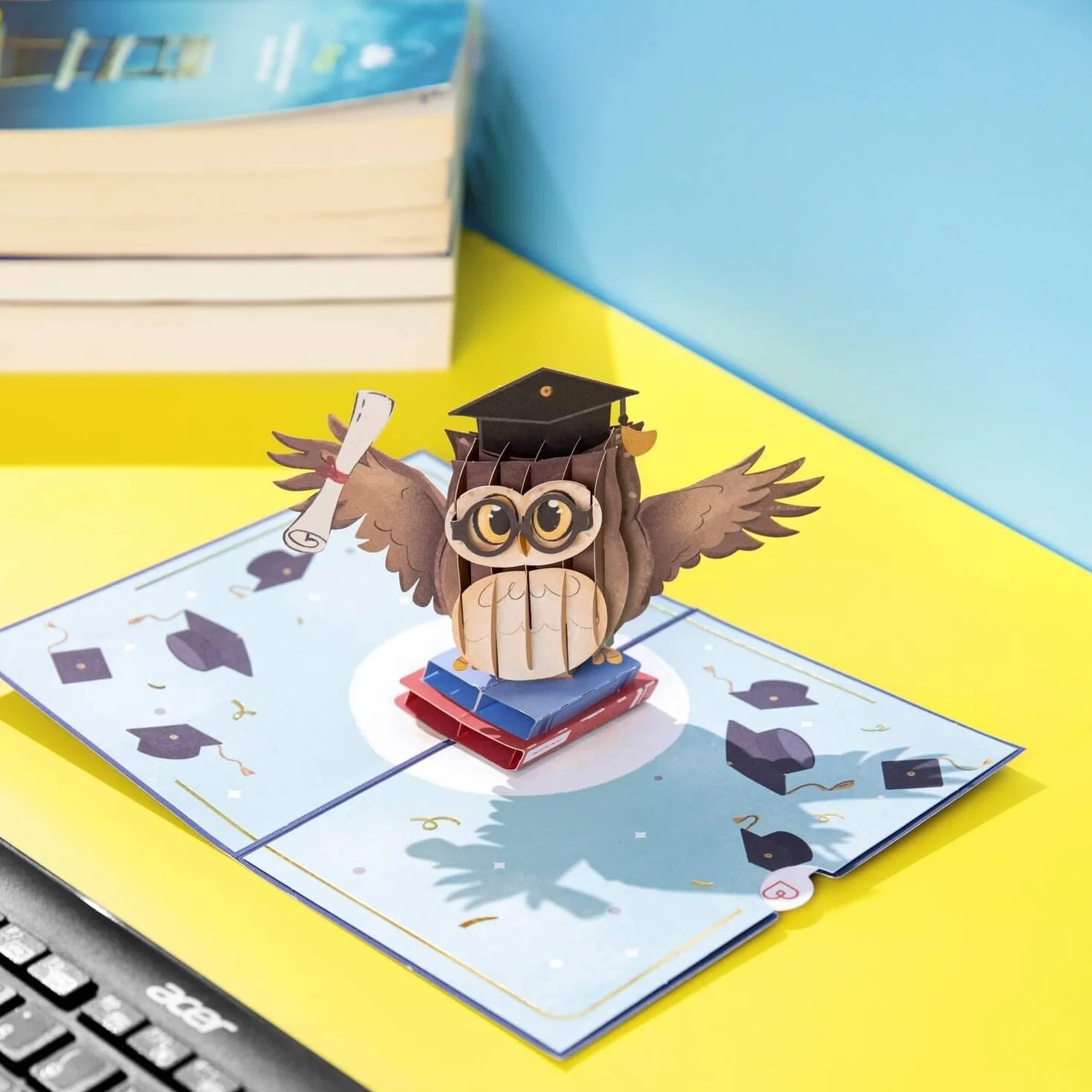 Papercrush® Biglietto pop-up gufo cappello dottore - Biglietto auguri 3D regalo denaro dottorato laurea