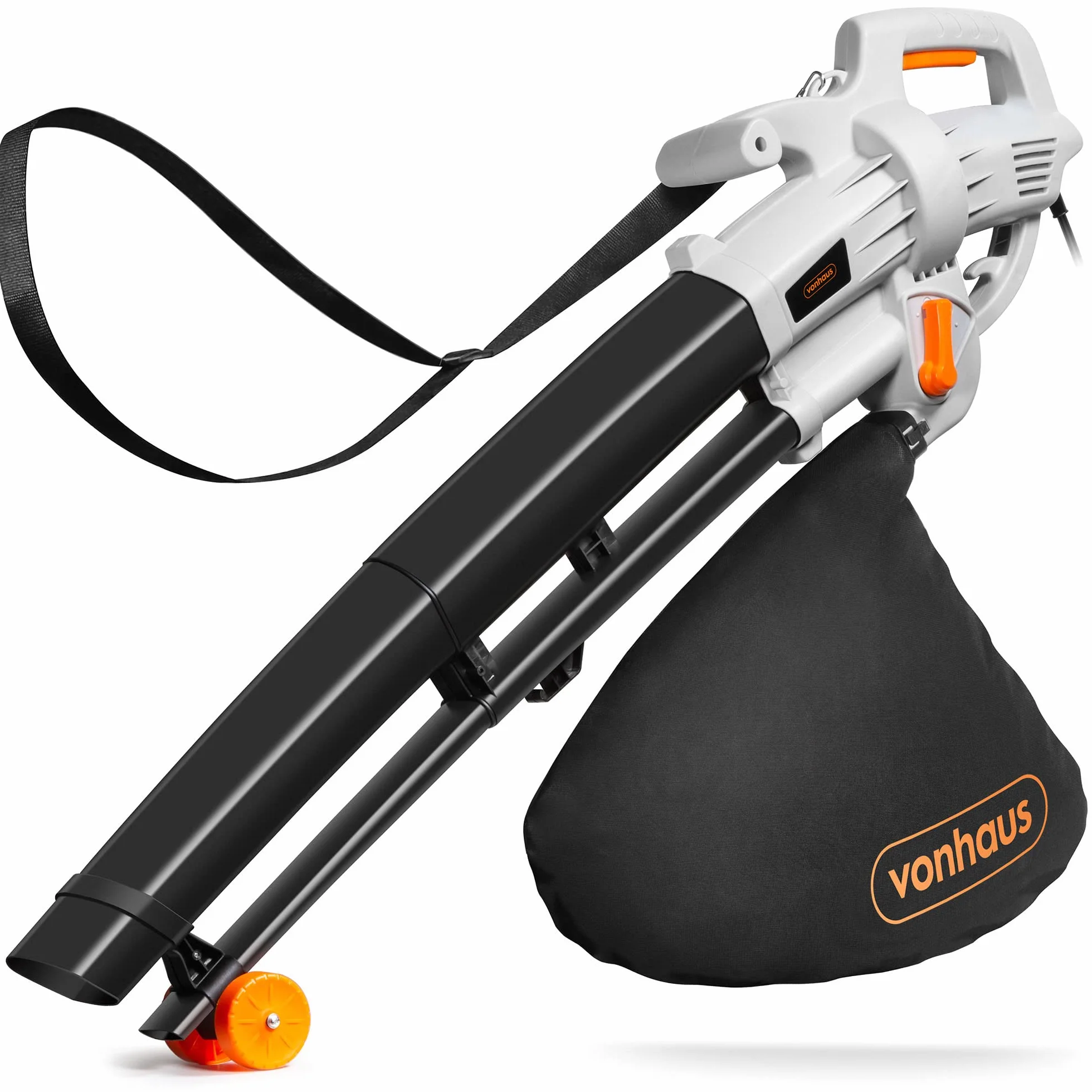 VonHaus Soffiatore e Aspirafoglie da Giardino da 3000 W – Soffiatore Foglie per Giardini, Grondaie, Vialetti – Leggero, con Tracolla, Ruote, Sacca Raccolta da 35 Litri