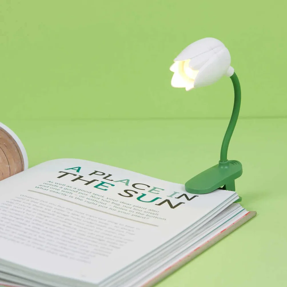 Balvi Lampada Flessibile con Clip a Forma di Tulipano Bianco per Lettura
