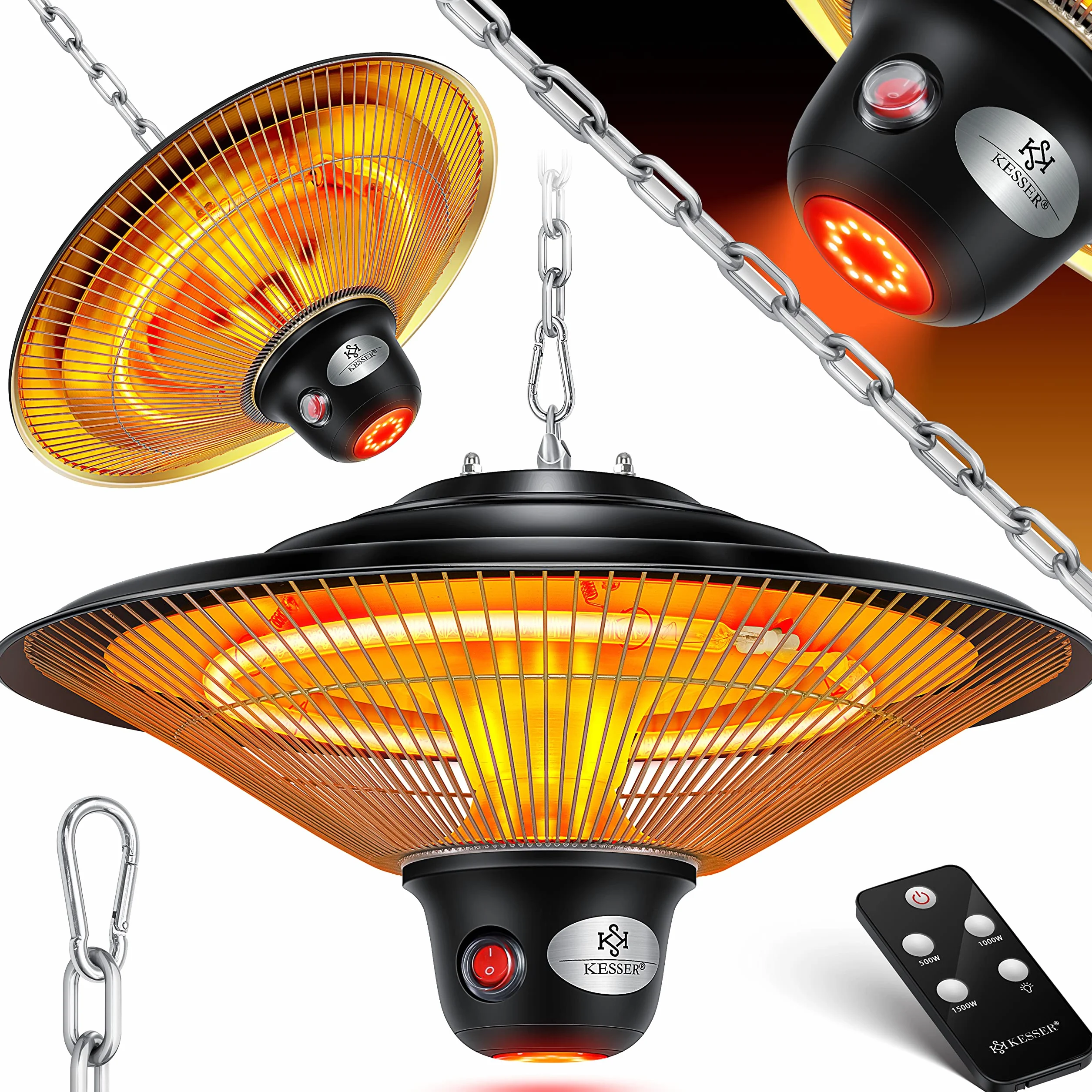 KESSER® Riscaldatore radiante a soffitto con telecomando, Riscaldatore per patio, infrarosso, riscaldatore, radiatore a infrarossi, radiatore di calore, patio, radiatore al quarzo, potenza: 1500W