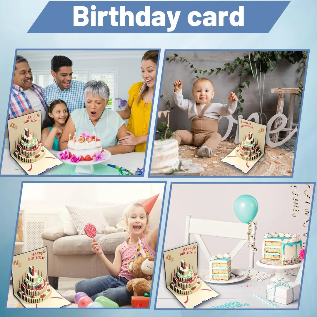 GXGM Biglietti di compleanno con busta, Premium 3D Pop Up, Happy Birthday, Blu