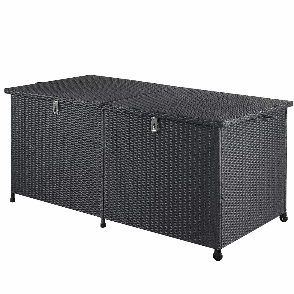 Casaria® Baule da Giardino XXL 625L 150x77x73 cm Polyrattan con Ruote Impermeabile Fodera Interna Box Multifunzione