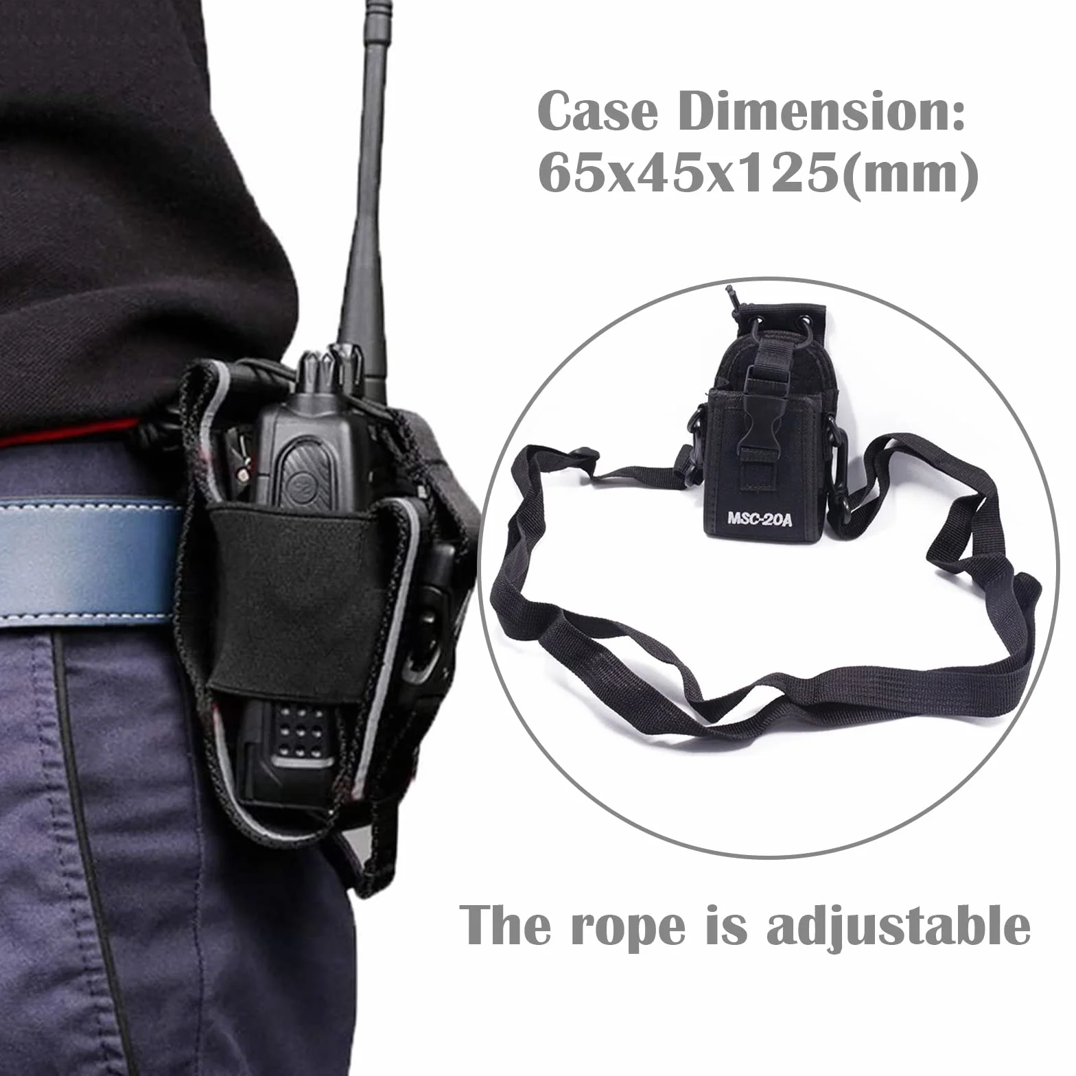 Fondina Walkie Talkie MSC-20A Custodia Universale per Radio Bidirezionale con Tracolla Regolabile Nero