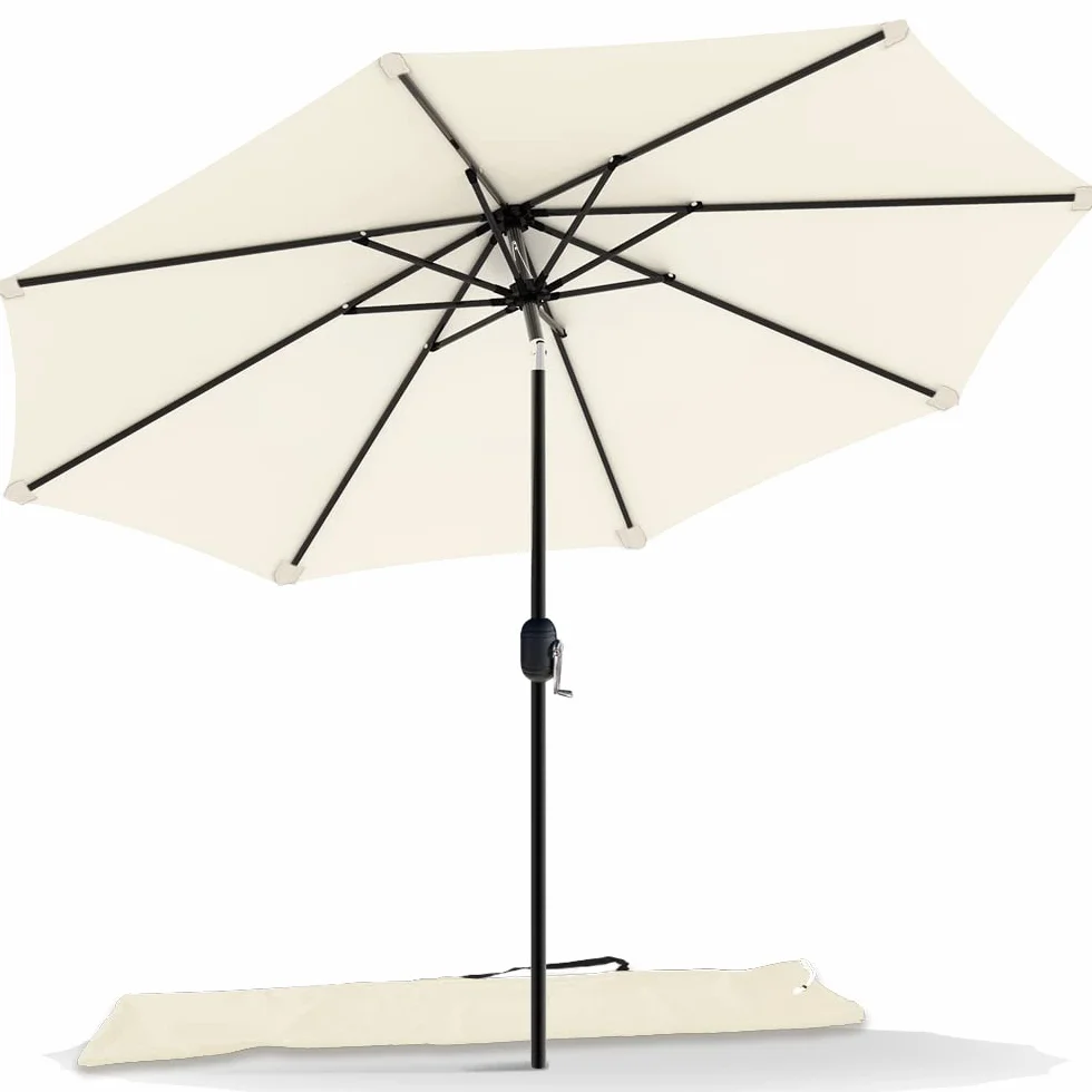 VOUNOT® Ombrellone da Giardino 270 cm, Parasole Spiaggia Inclinabile con Manovella, Protezione UV per Terrazza, Giardino, All'aperto, Beige