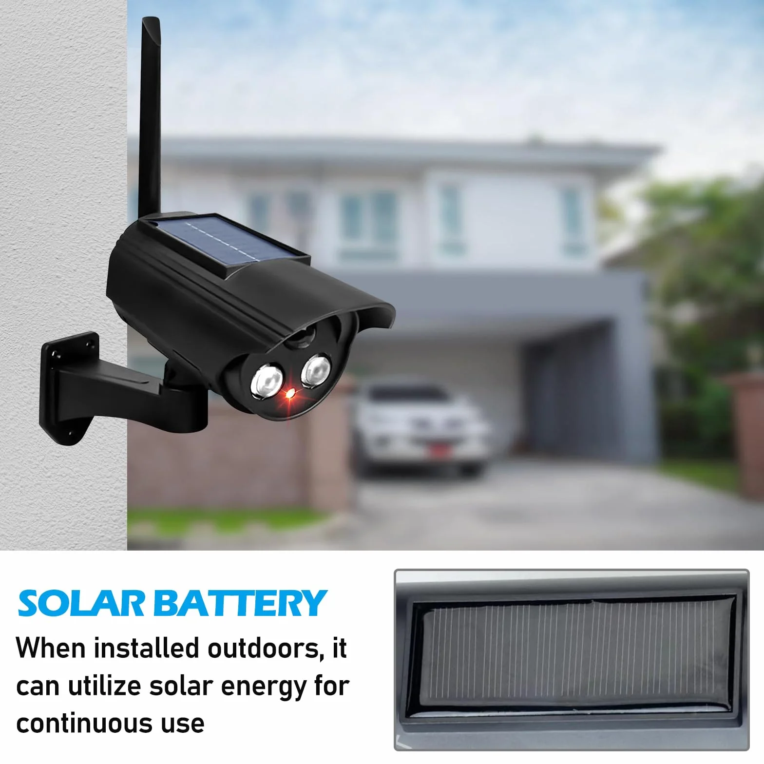 GOMETY 4 pezzi fotocamera finta sorveglianza esterni con luce LED rossa lampeggiante per garage