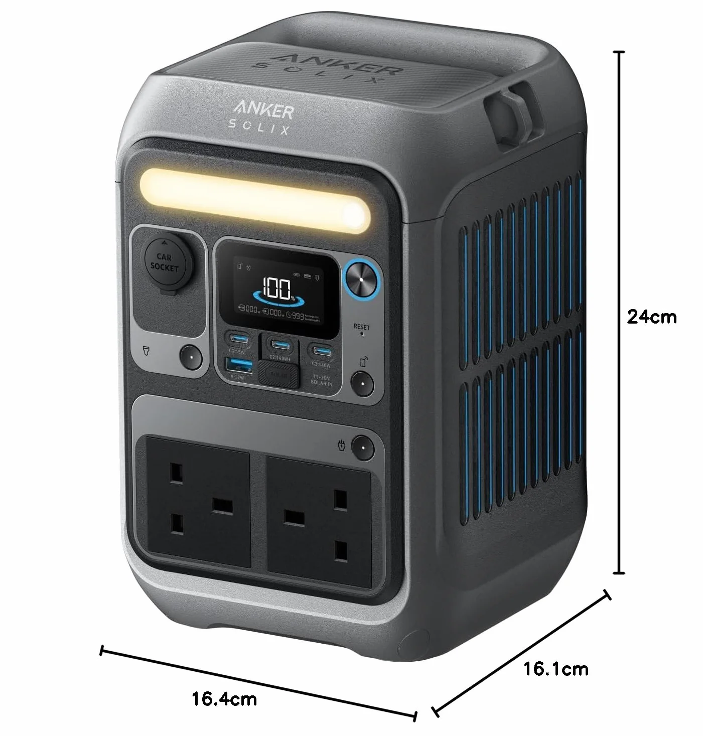 Anker SOLIX C300 centrale elettrica portatile, batteria LiFePO4 da 288Wh, generatore solare da 300W (picco 600W), ricarica bilaterale da 140W, campeggio, viaggi, emergenze (pannello solare opzionale)