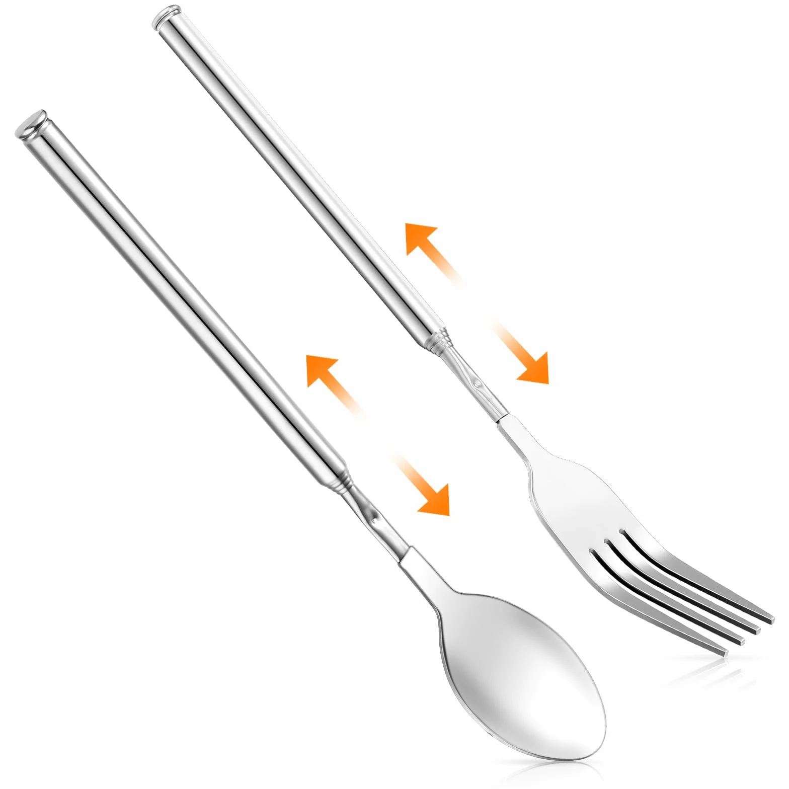 Ouligay Forchetta e Cucchiaio Telescopico in Acciaio Inox per Barbecue, 20-64 cm, Allungabile e Retrattile