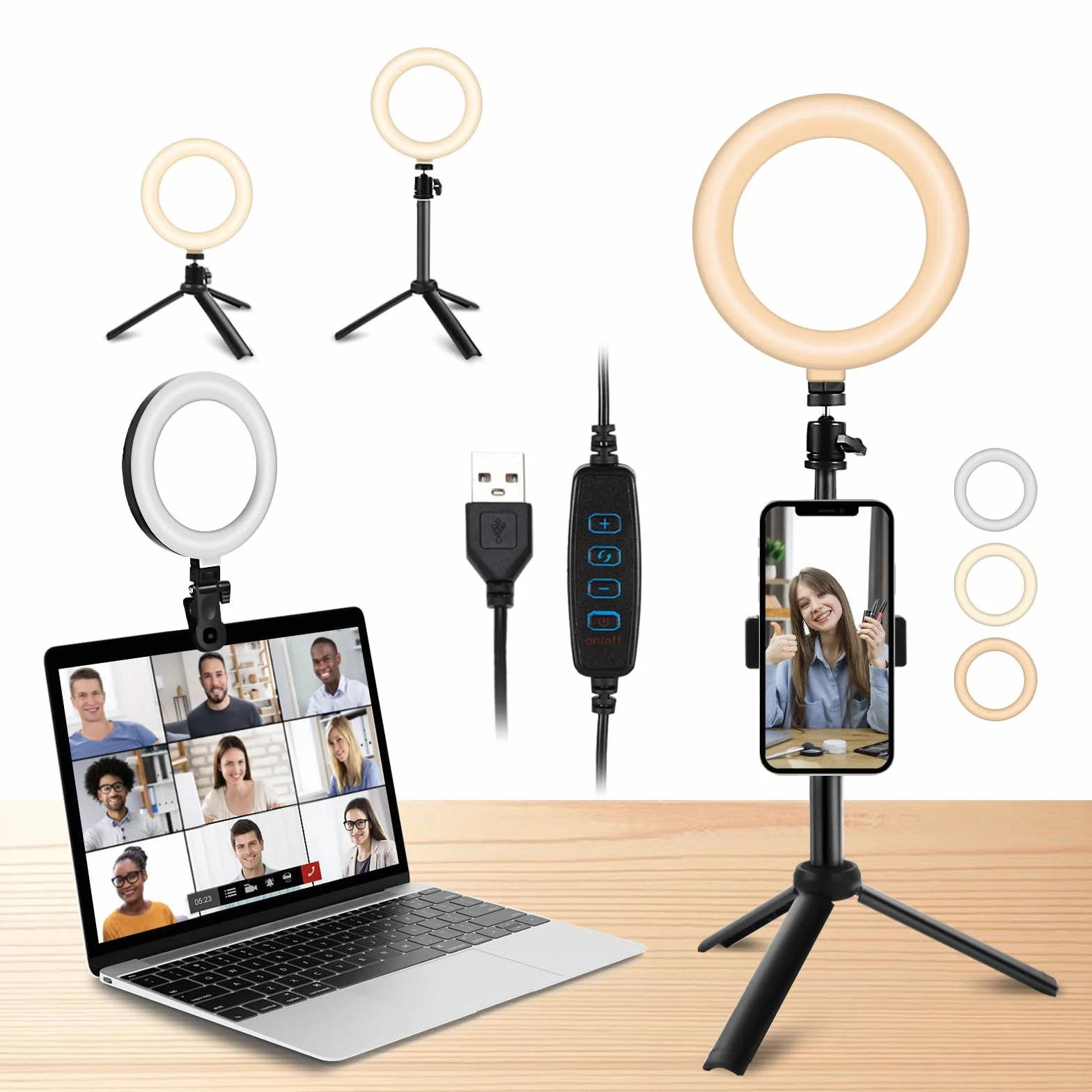 Railee Ring Light 6" LED Luce Selfie Videoconferenza con Treppiede Telefono 3 Modi