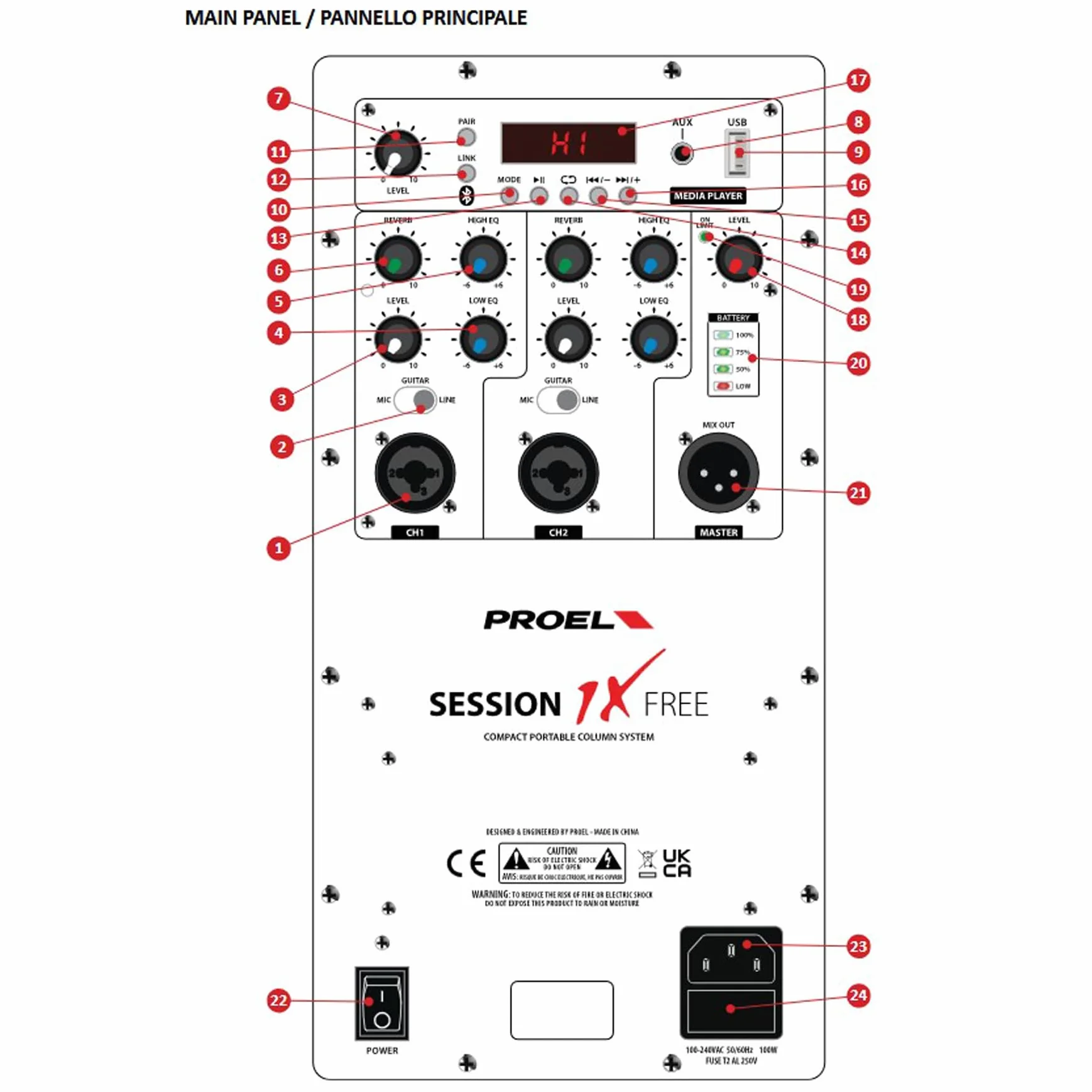 PROEL SESSION1XFREE Kolumna aktywna audio 400W szczytowa MP3 USB Bluetooth Stereo z pokrowcem Czarny