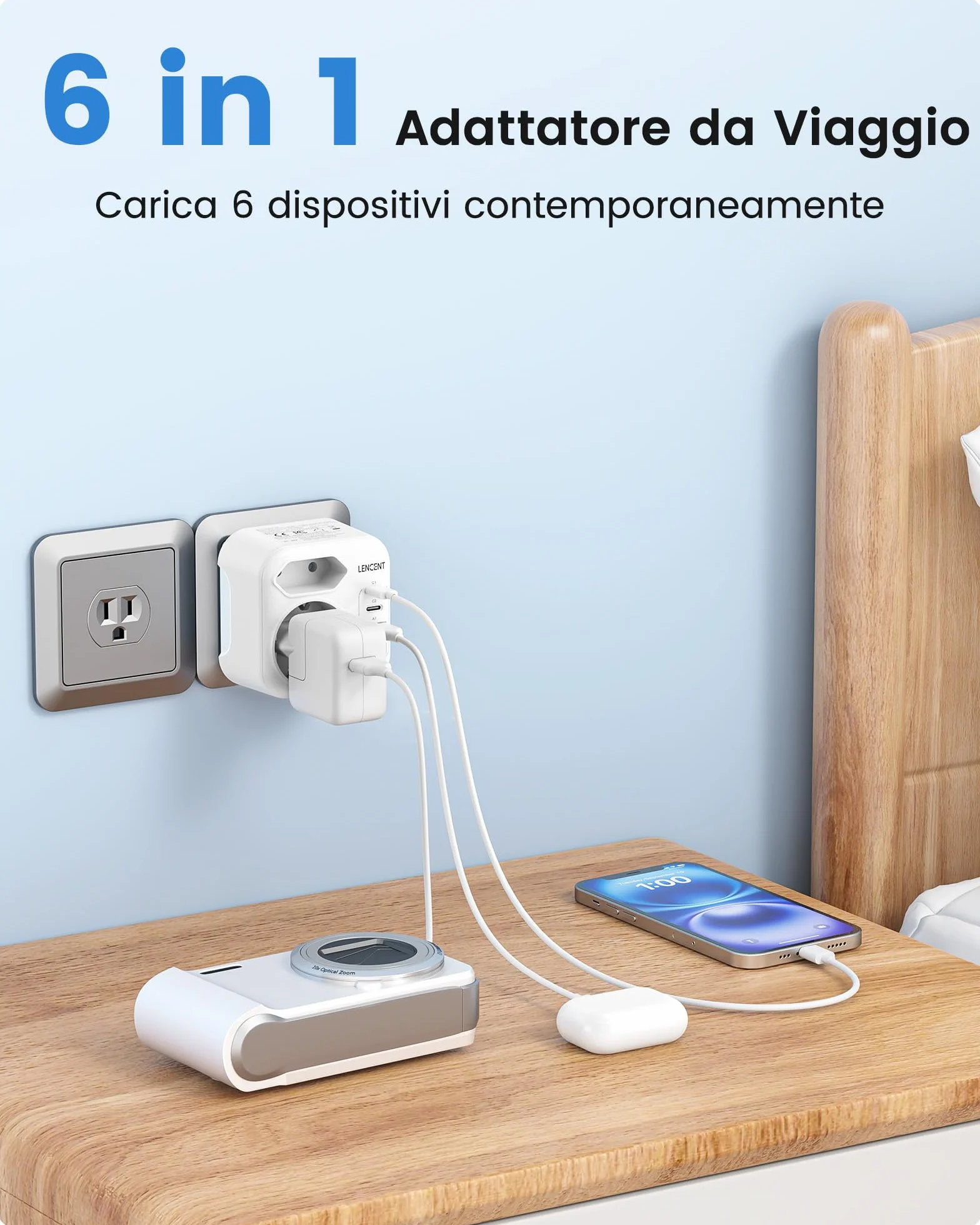 LENCENT Adattatore da Viaggio Tipo A e Tipo B con USB-C Pieghevole, Presa UE a Spina US per Stati Uniti