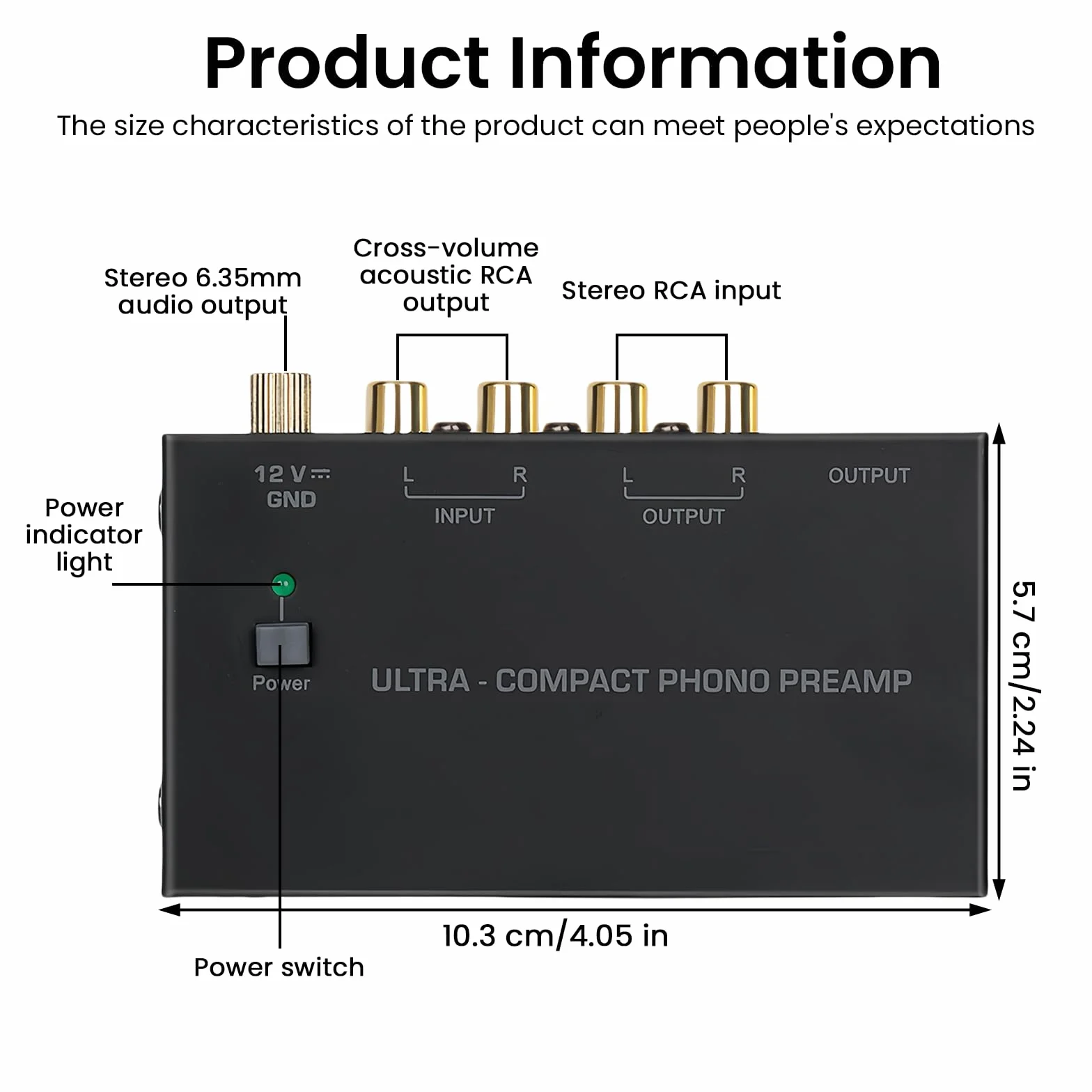 Phono Preamplificatore Giradischi con Adattatore DC 12V, RCA Input & Output