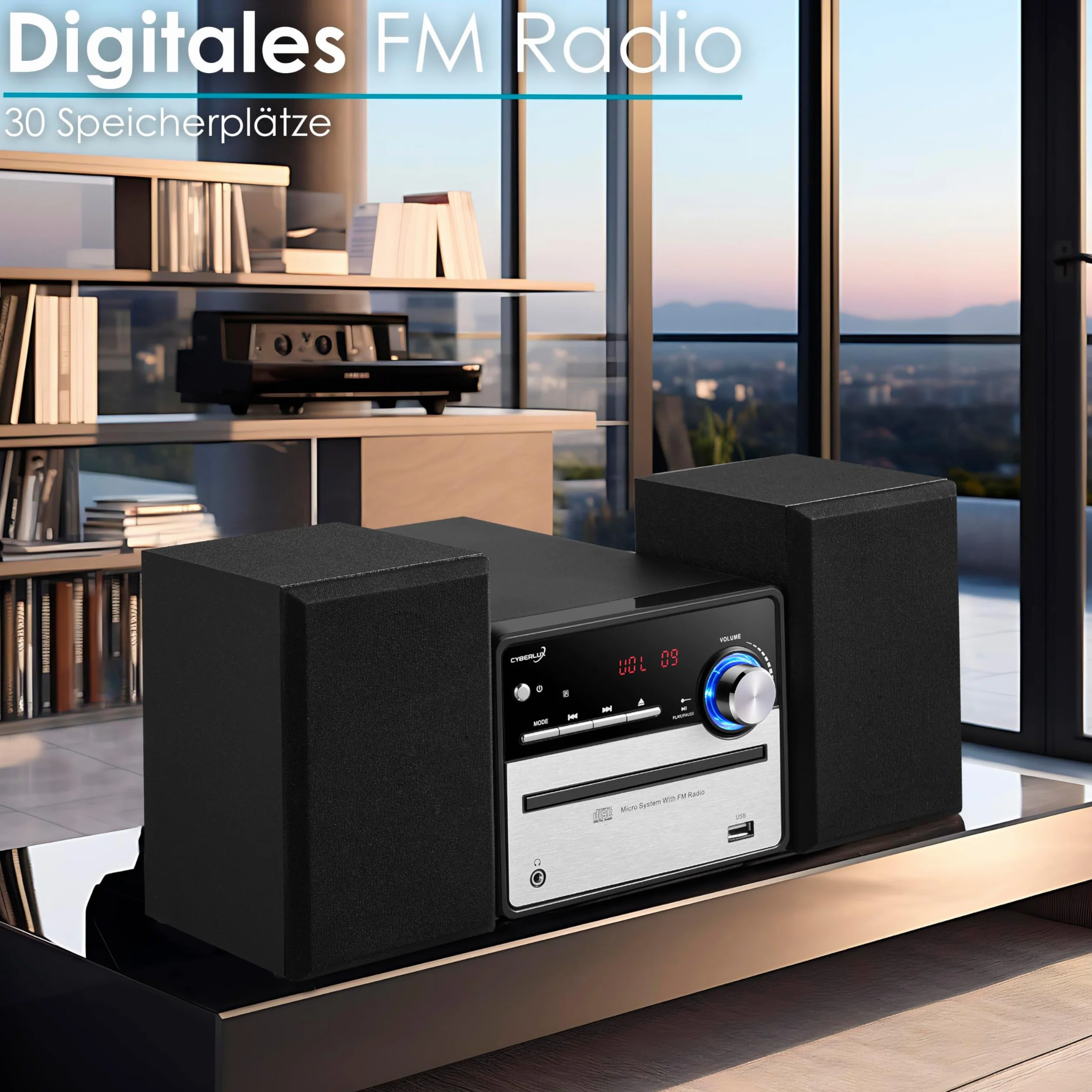 Cyberlux Impianto musicale retrò HiFi stereo compatto USB Line Out CD/MP3 Radio FM Display LED