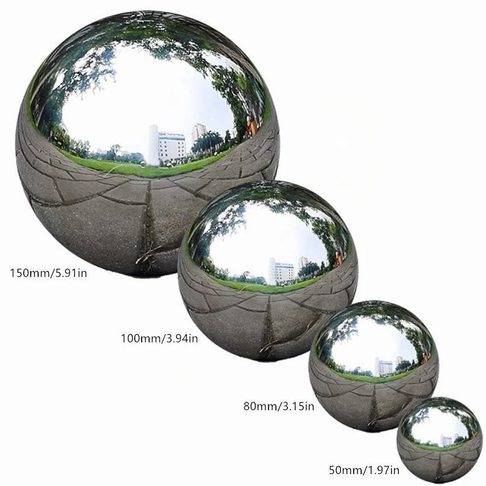 Sfera da Osservazione in Acciaio Inox, 6 Pcs 50-150 mm Sfera da Giardino Riflettente Lucidata a Specchio,Sfere Galleggianti per Laghetto Globo Senza Cuciture per Decorazioni per Giardino Domestico
