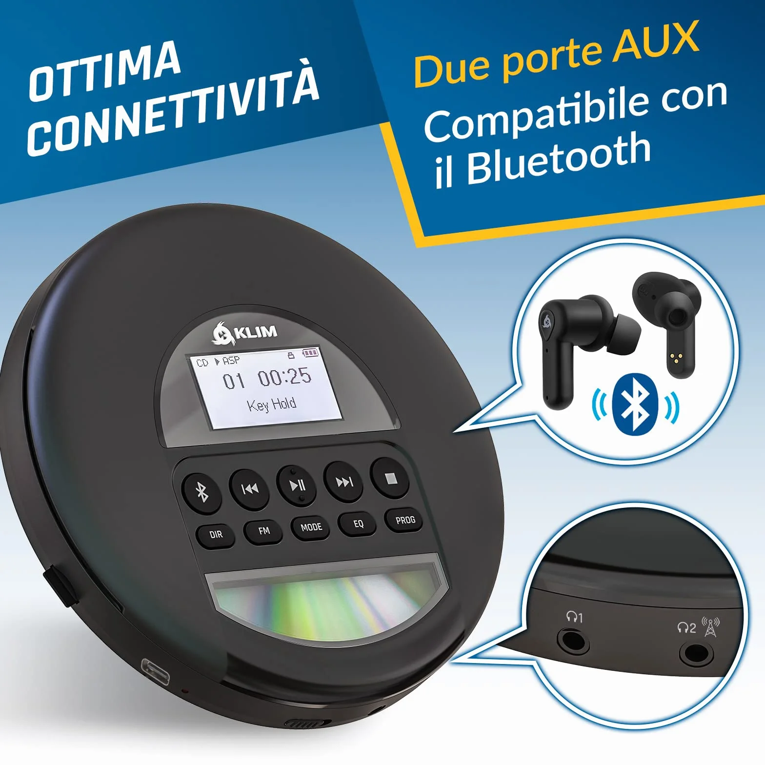 KLIM Nomad Lettore CD Portatile Bluetooth Radio FM MP3 SD