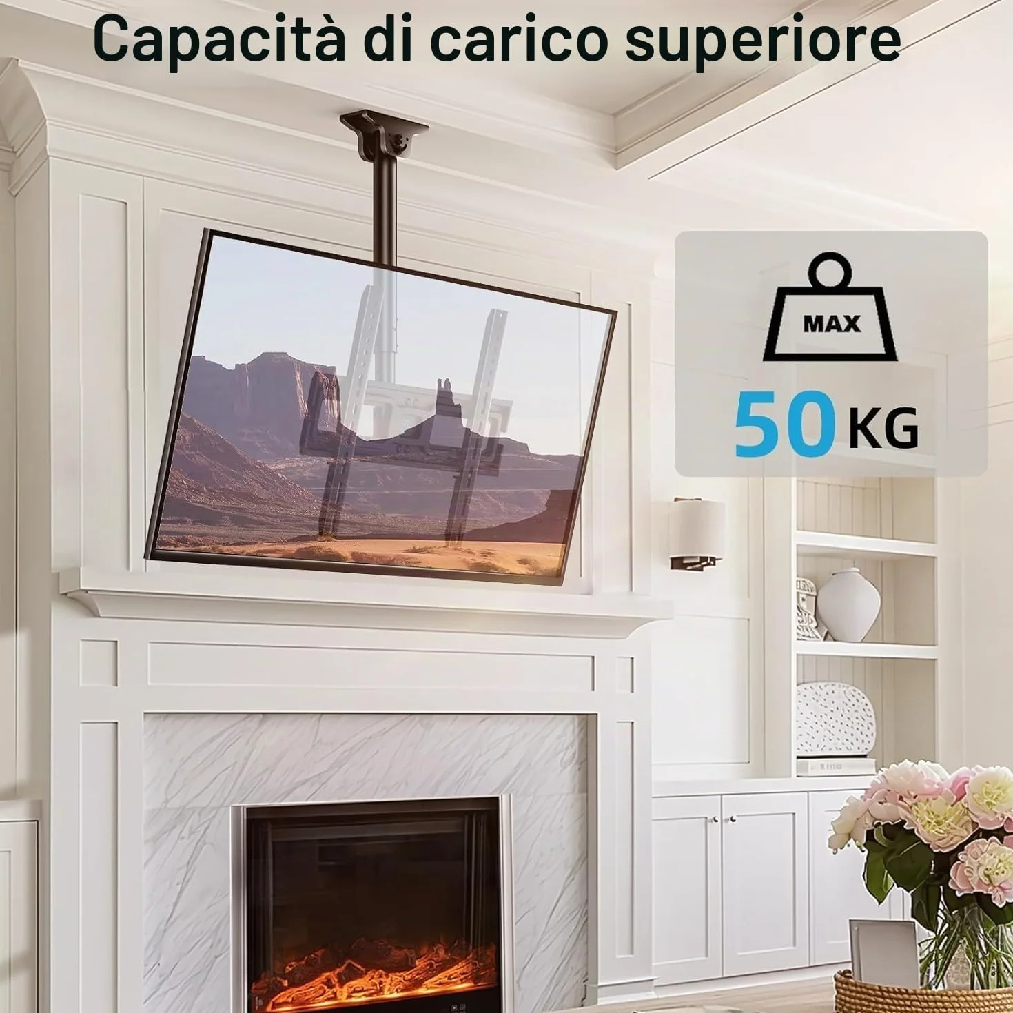 Supporto per TV da Soffitto Regolabile Girevole 26-65 pollici VESA 400x400mm 50kg