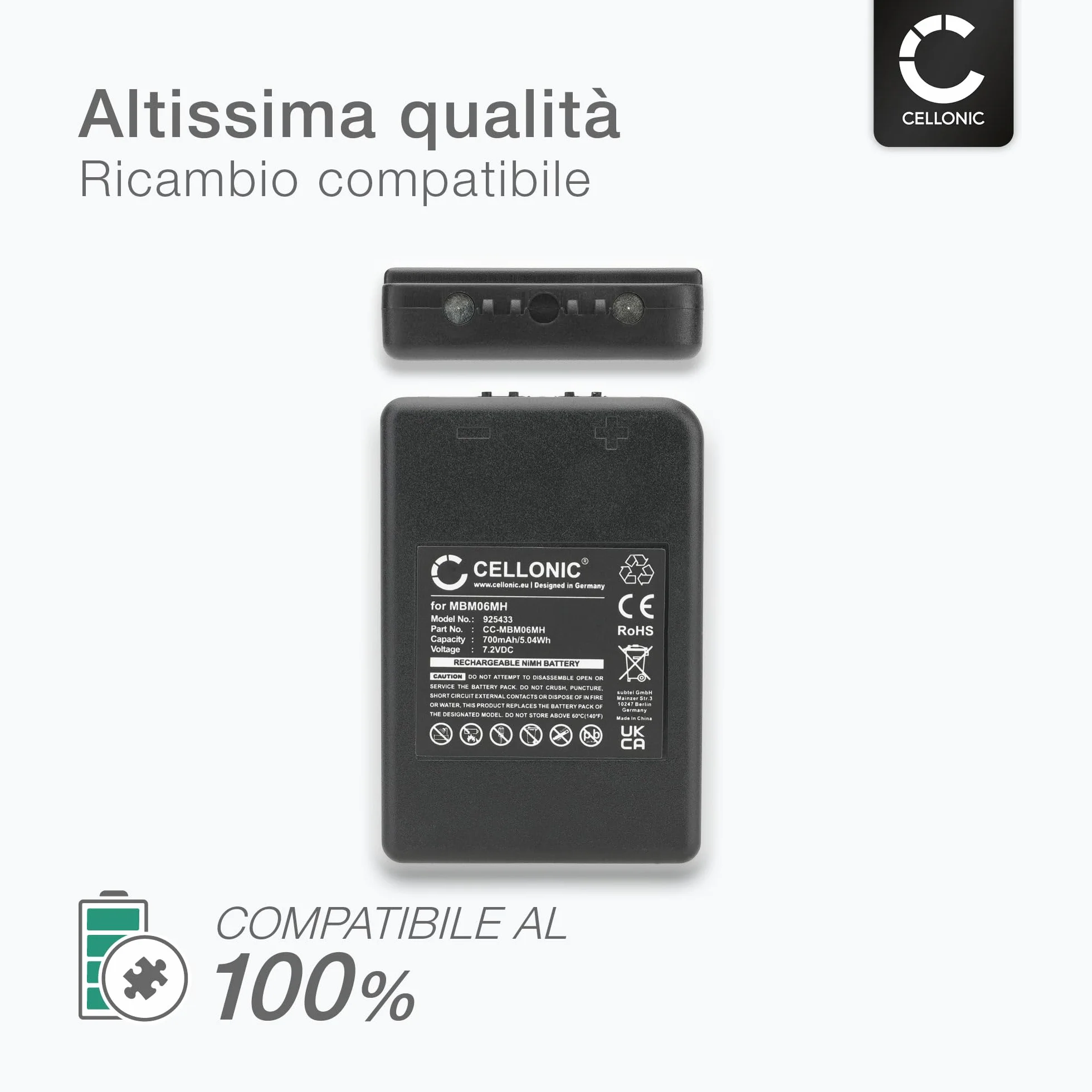 Batteria per telecomandi Compatibile con Autec E16 KTC, E16 Sirio 42, Modular MJ 700mAh 7.2V