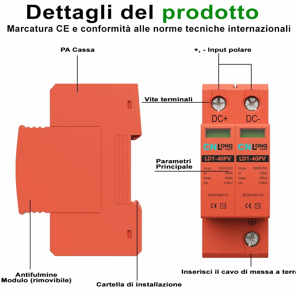Scaricatore di Sovratensione DC1000V 20kA~40kA 2P Fotovoltaico Protezione Contro Sovratensioni