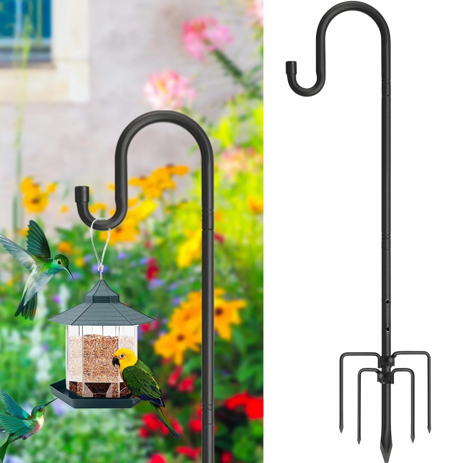 Mangiatoia per uccelli in metallo nero 234 cm ganci base pesante a 5 punti regolabile supporto a corona per luci lanterna