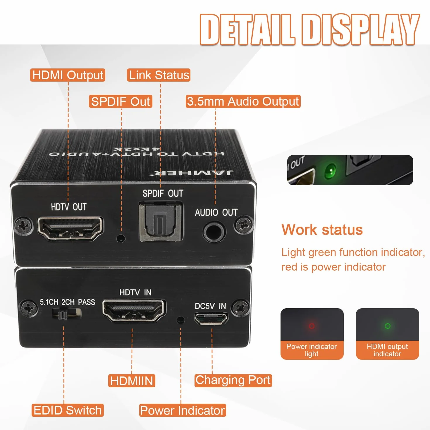 4K HDMI Audio Extractor Optical SPDIF 3.5mm Stereo Audio Splitter Convertitore Blu-ray DVD HD TV