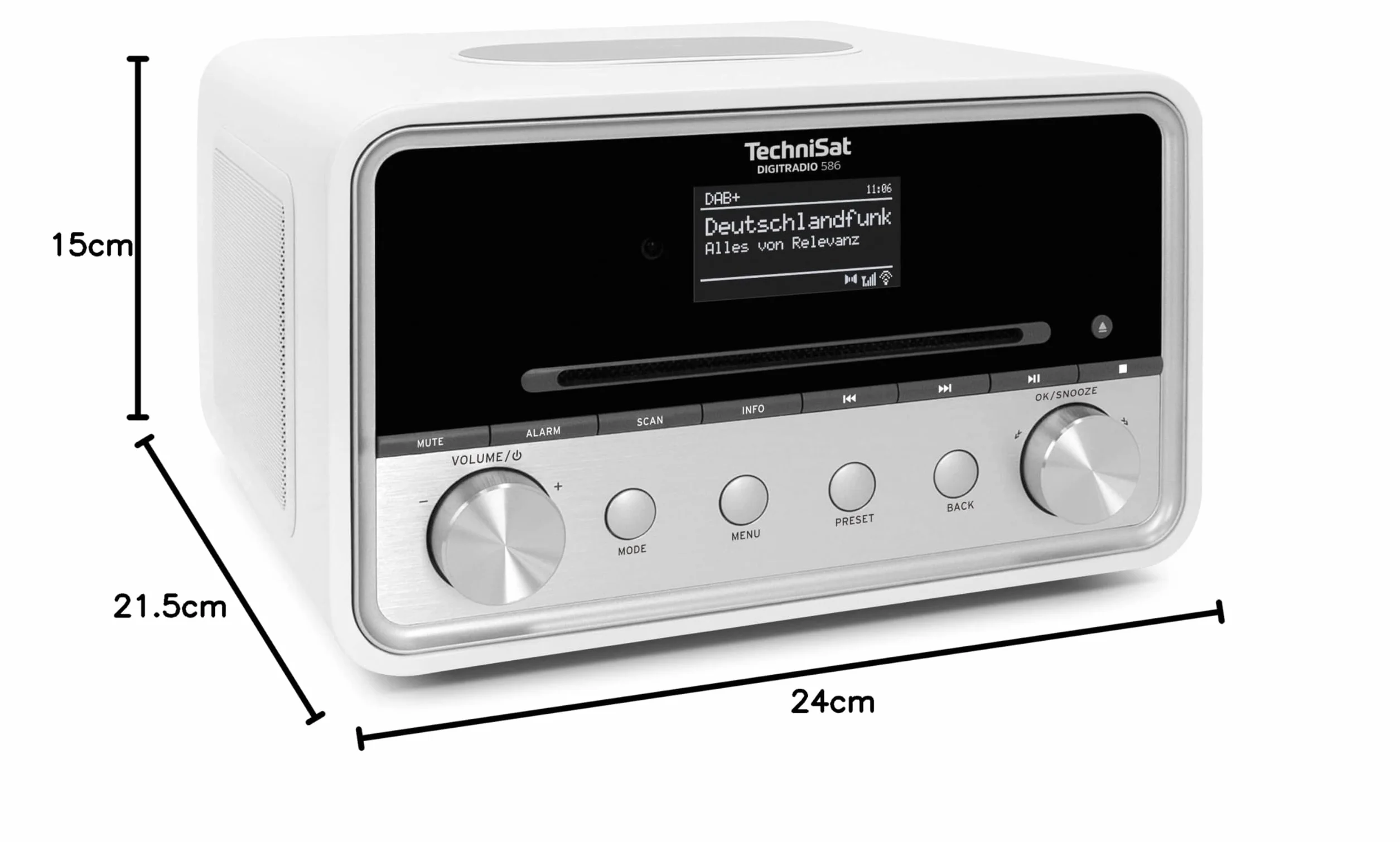 TechniSat DIGITRADIO 586 Radio ibrido DAB+ Internet FM Bluetooth Spotify ricarica wireless controllo app OLED USB CD MP3 AUX 20 W bianco
