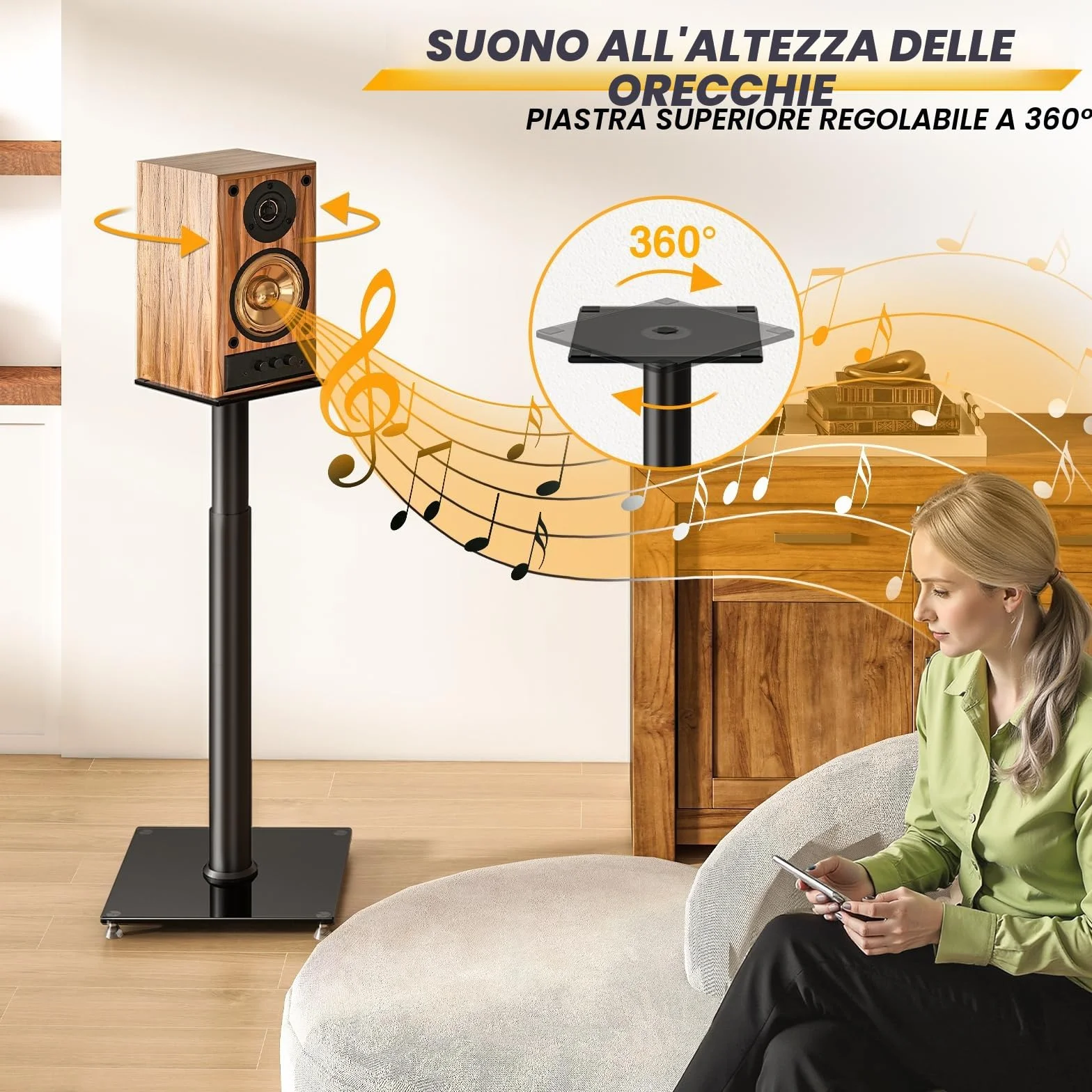 Set di 2 supporti universali per altoparlanti surround, altezza regolabile 830-1100 mm, 5 kg, nero