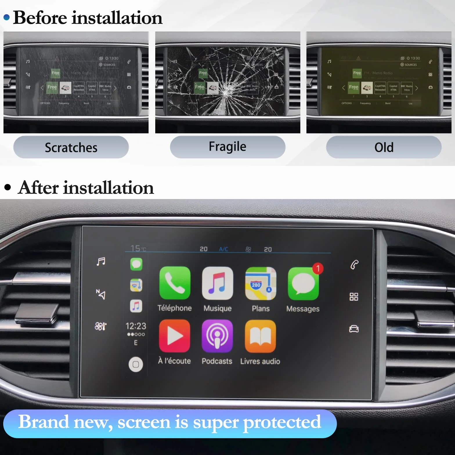 SKTU Pellicola Protettiva 9.7 Pollici PET Trasparente per Peugeot 308 SW 308 GTI GPS Navigation