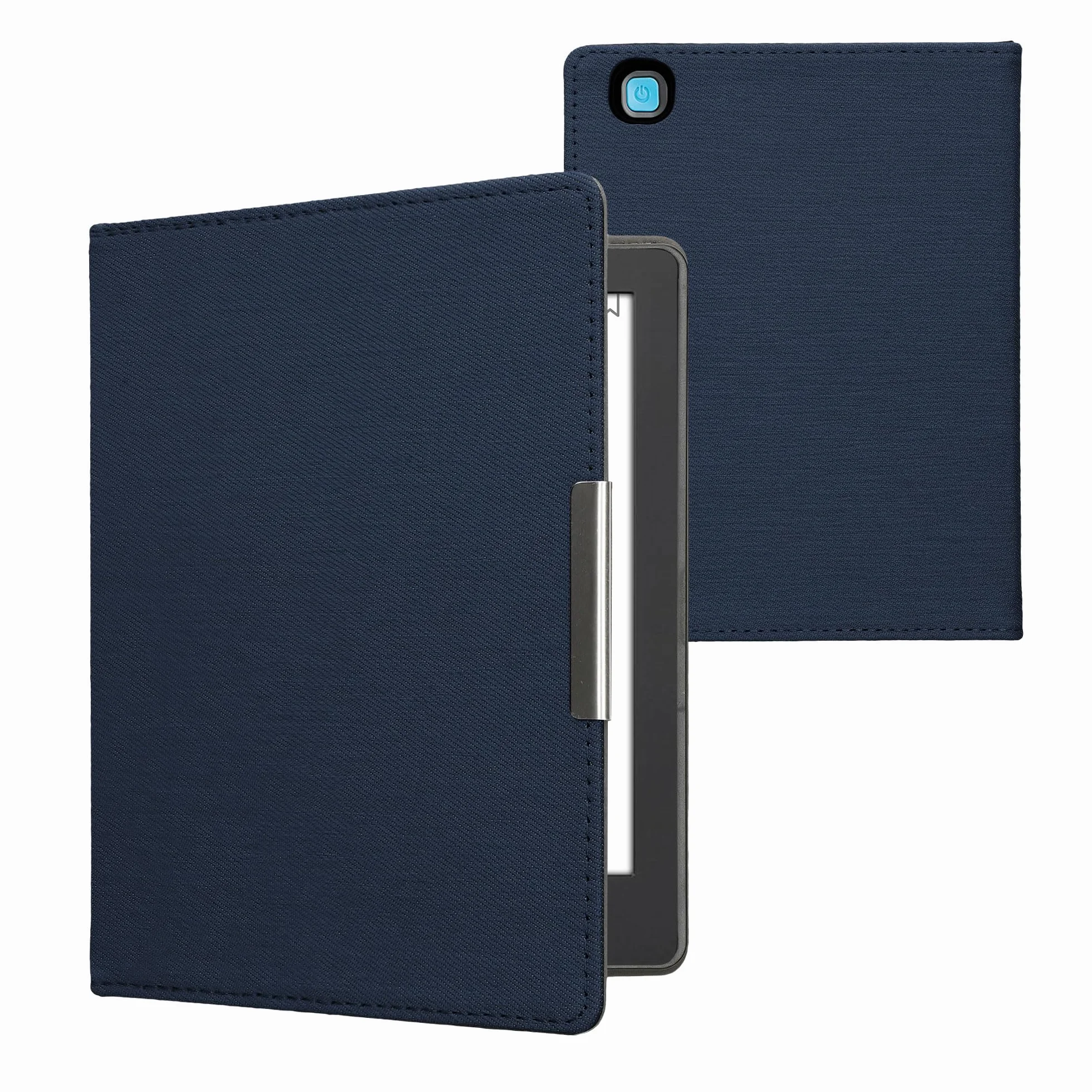 kwmobile Custodia Compatibile con Kobo Aura H2O Edition 2 Cover Jeans Denim Blu Scuro