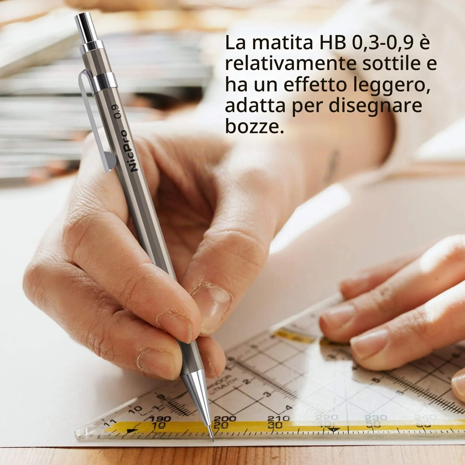 Nicpro 6 Pezzi Matite Meccaniche Set 0,3 0,5 0,7 0,9mm 2mm Portamine per Artista Disegno