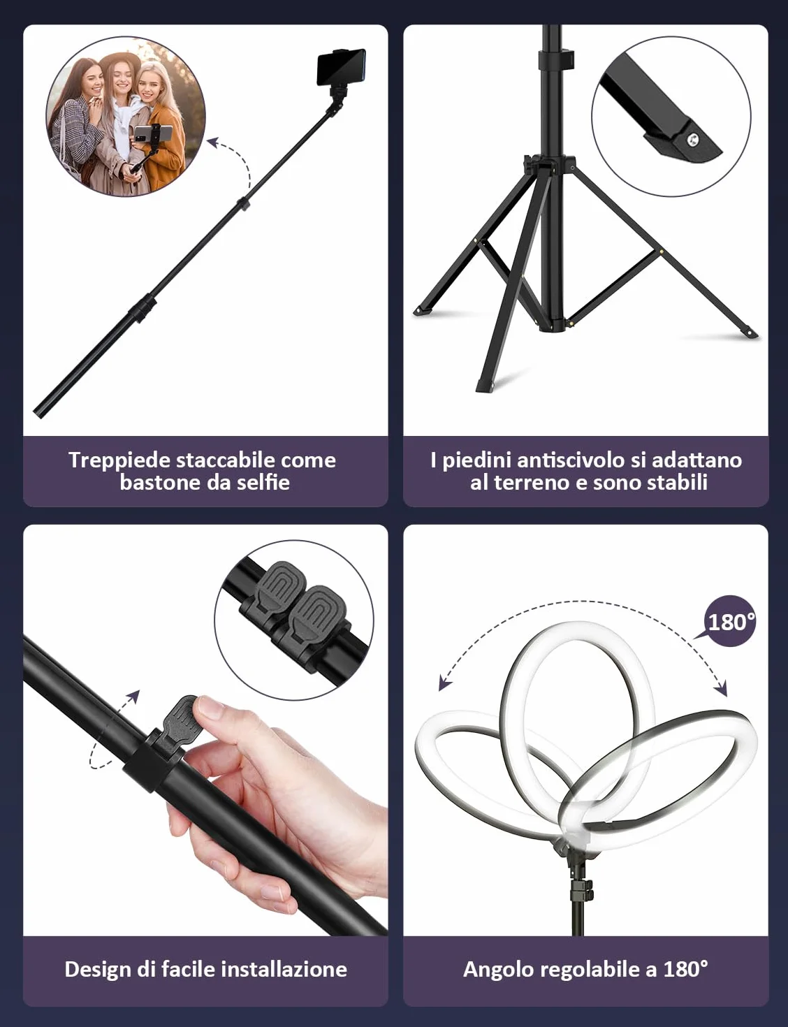 YOHOOLYO Ring Light LED 12" 3 modalità 10 luminosità per Trucco Fotografia Video Selfie