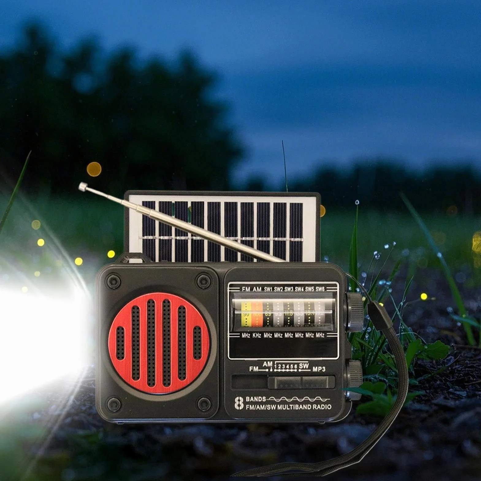 Radio a Manovella a Batteria con Torcia USB e Solare per Campeggio Sopravvivenza
