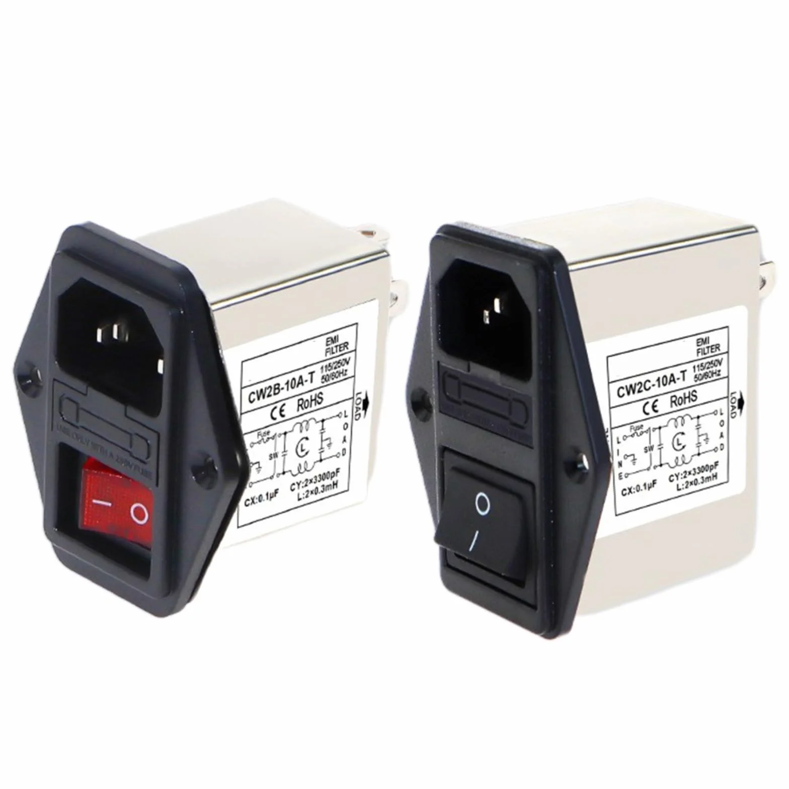 Filtro di rete EMI CW2C-10A-T presa IEC 3A/6A/10A alloggiamento metallo interruttore sicurezza illuminazione industriale