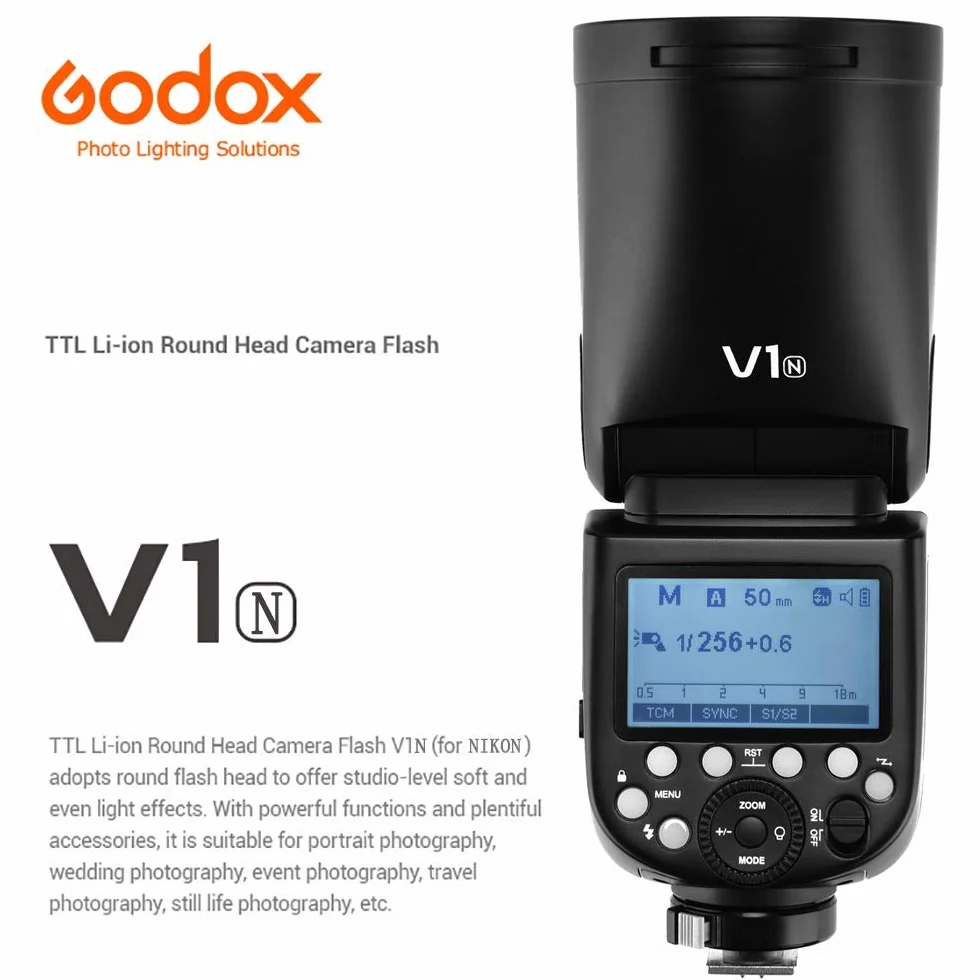 Godox V1-N Round Head Flash Speedlight 2.4G TTL HSS for Nikon 2600mAh Lithium Battery