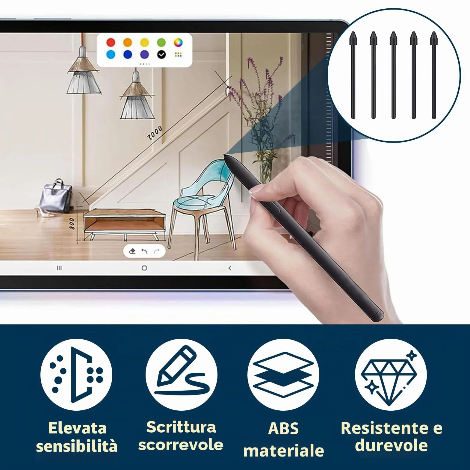 Punte di Ricambio per Pennino Samsung Galaxy Tab S9 FE+ S9+ S9 FE S9 S9 Ultra S6 Lite S7 FE S10 Ultra S10+, Alta Precisione, Nero