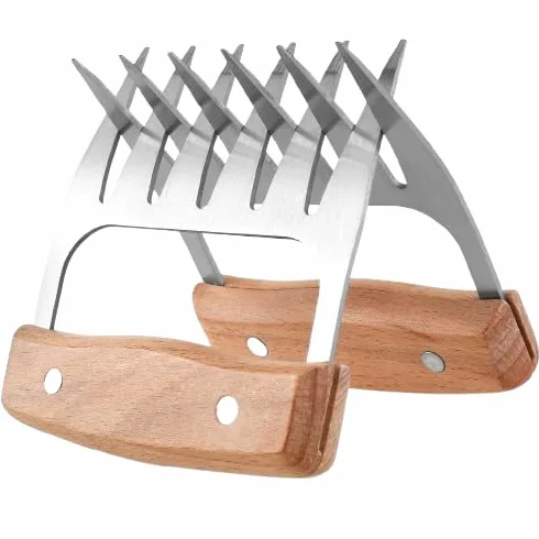 Artigli per Carne in Acciaio Inox, Set 2 Pezzi – 6 Denti Resistenti – Ideali per Pulled Pork, Barbecue e Girarrosto – Accessorio BBQ Robusto e Facile da Usare
