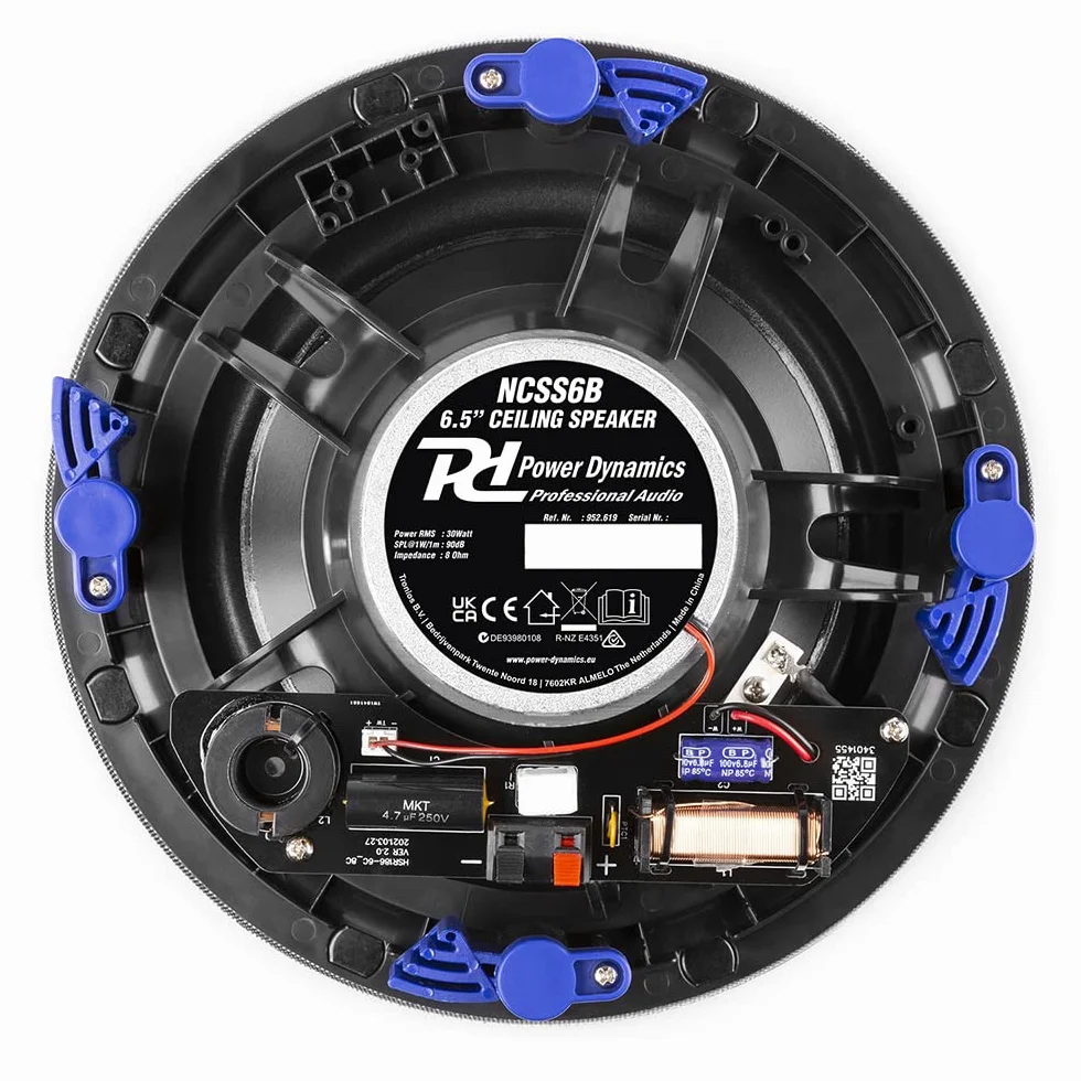 Power Dynamics NCSS6B Altoparlante da soffitto 6,5" 30 Watt 8 Ohm Nero Griglia in Metallo