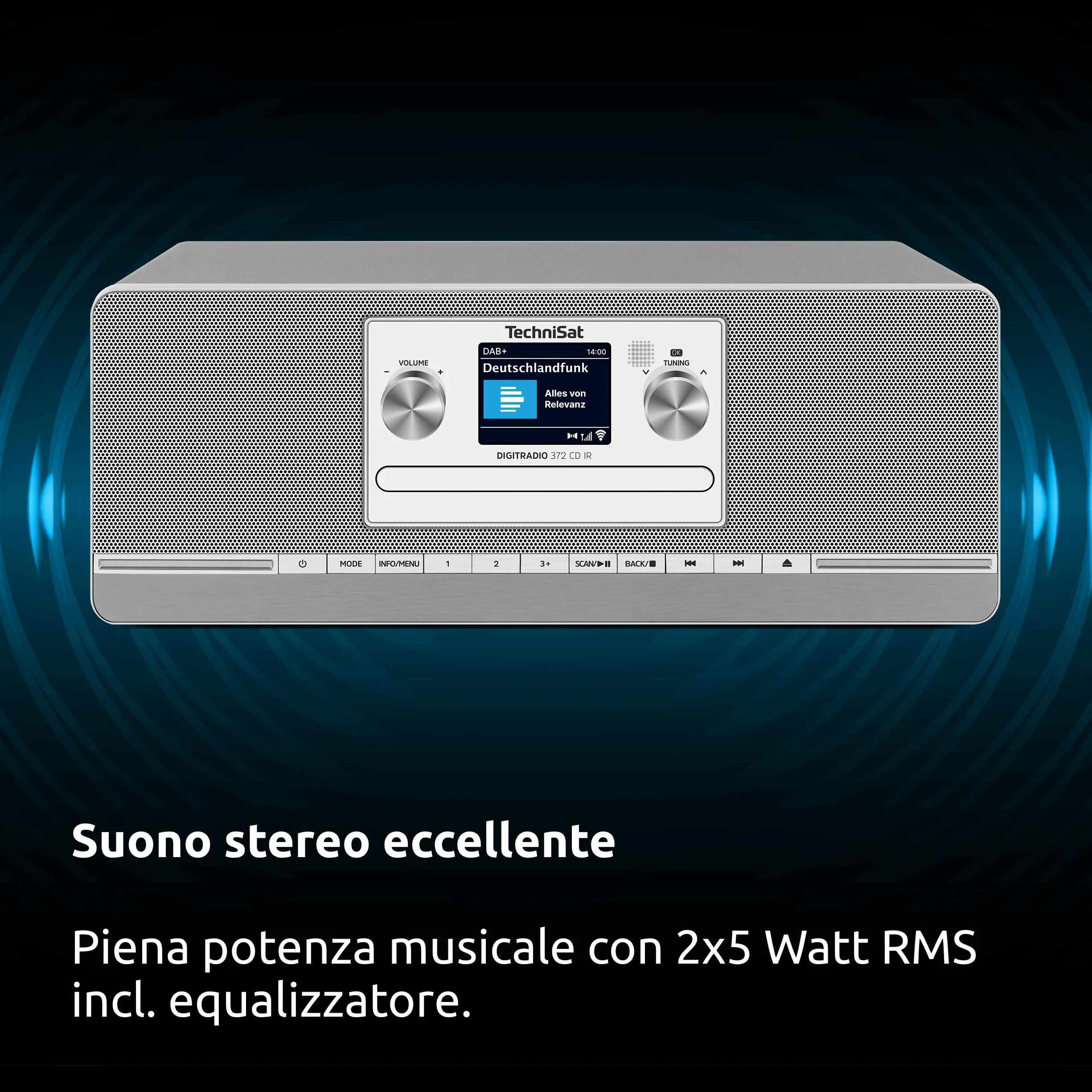 TechniSat DIGITRADIO 372 CD IR Radio Internet stereo DAB+ FM CD Wi-Fi Bluetooth display colori USB AUX sveglia 10 W argento