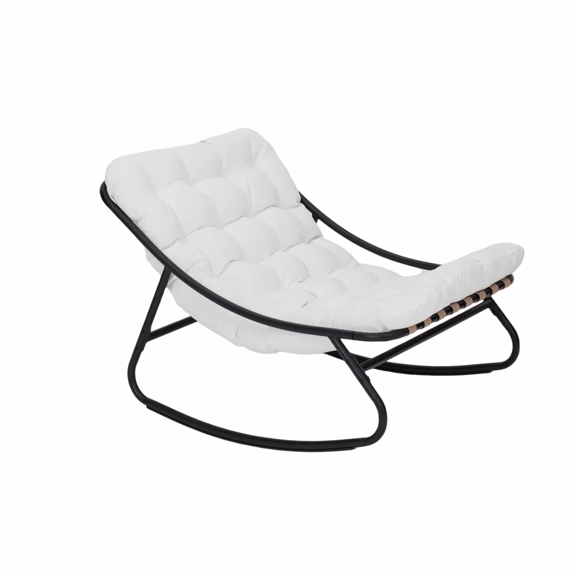 Rebecca Mobili Poltrona a Dondolo Grande, Sedia Relax da Esterno, Grigio Bianco, Acciaio Poliestere, per Interno o Esterno, Cuscino Imbottito Alto - Misure HxLxP: 74 x 78 x 101 cm - Art. RE7180